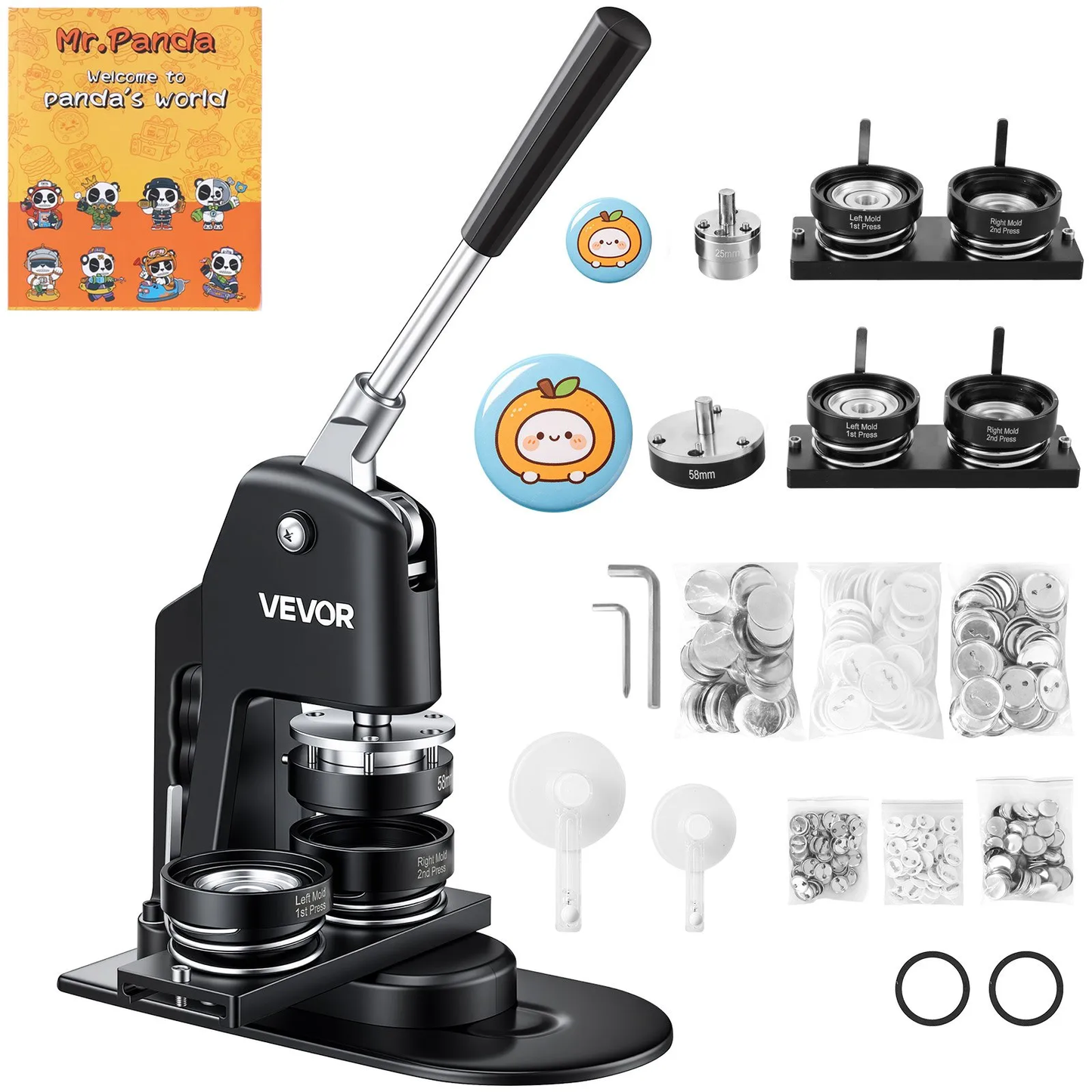 VEVOR Button Maker Machine, Multiple Sizes 1+2.25 Inch Badge Punch Press Kit, -$95