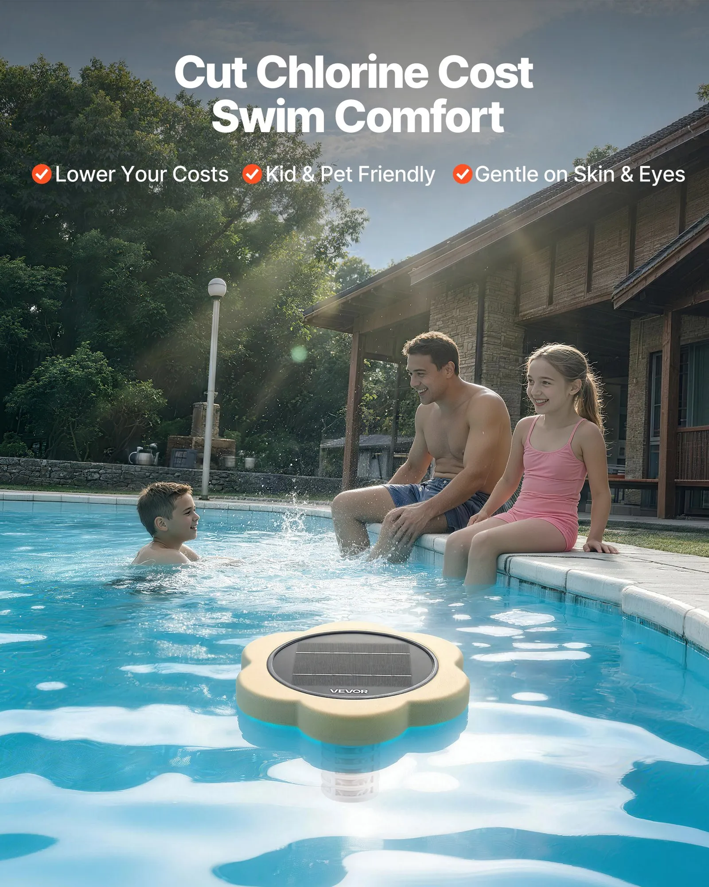 VEVOR Solar Pool Ionizer, Petal Copper Pool Ionizer Up to 45000 Gal, Floating Automatic Water Cleaner,-$45