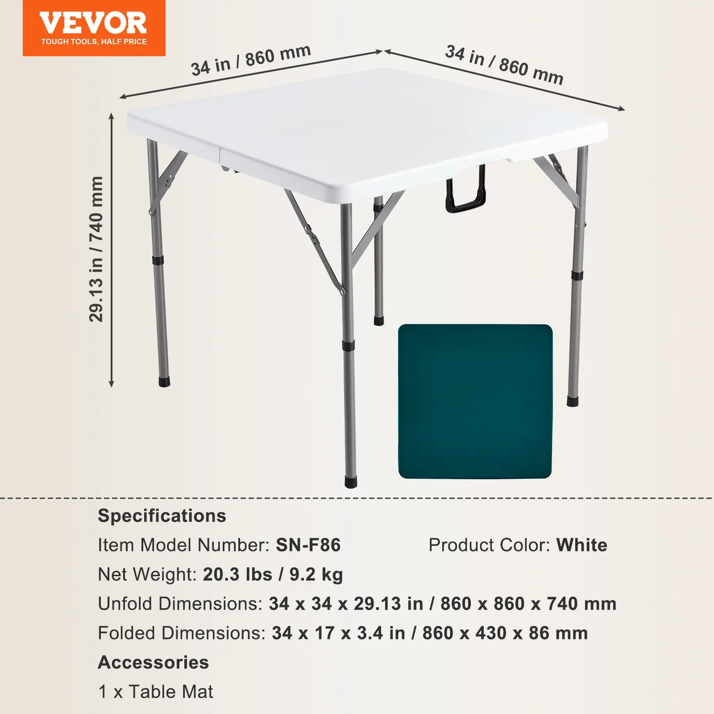 VEVOR Mahjong Table, Fold-in-Half 4 Player Card Table with Wear-Resistant Green Tabletop,-$50