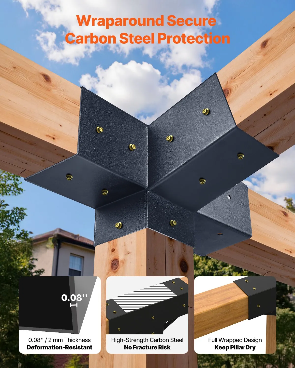VEVOR Pergola Kit, 4x4 Inch 4-Way Slanted Bracket for 3.5x3.5 Inch Wood Beams in Actual Size,-$35