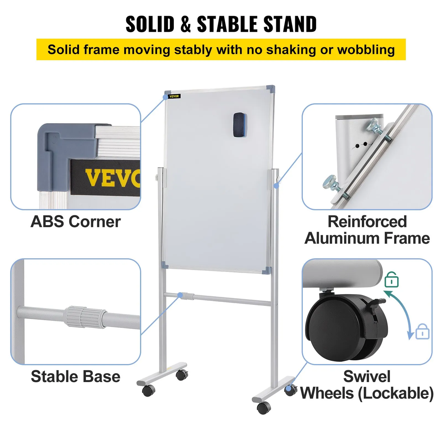VEVOR Mobile Magnetic Whiteboard, 36 x 24 Inch, Double Sided, 360 Degree Reversible Rolling Dry,-$75
