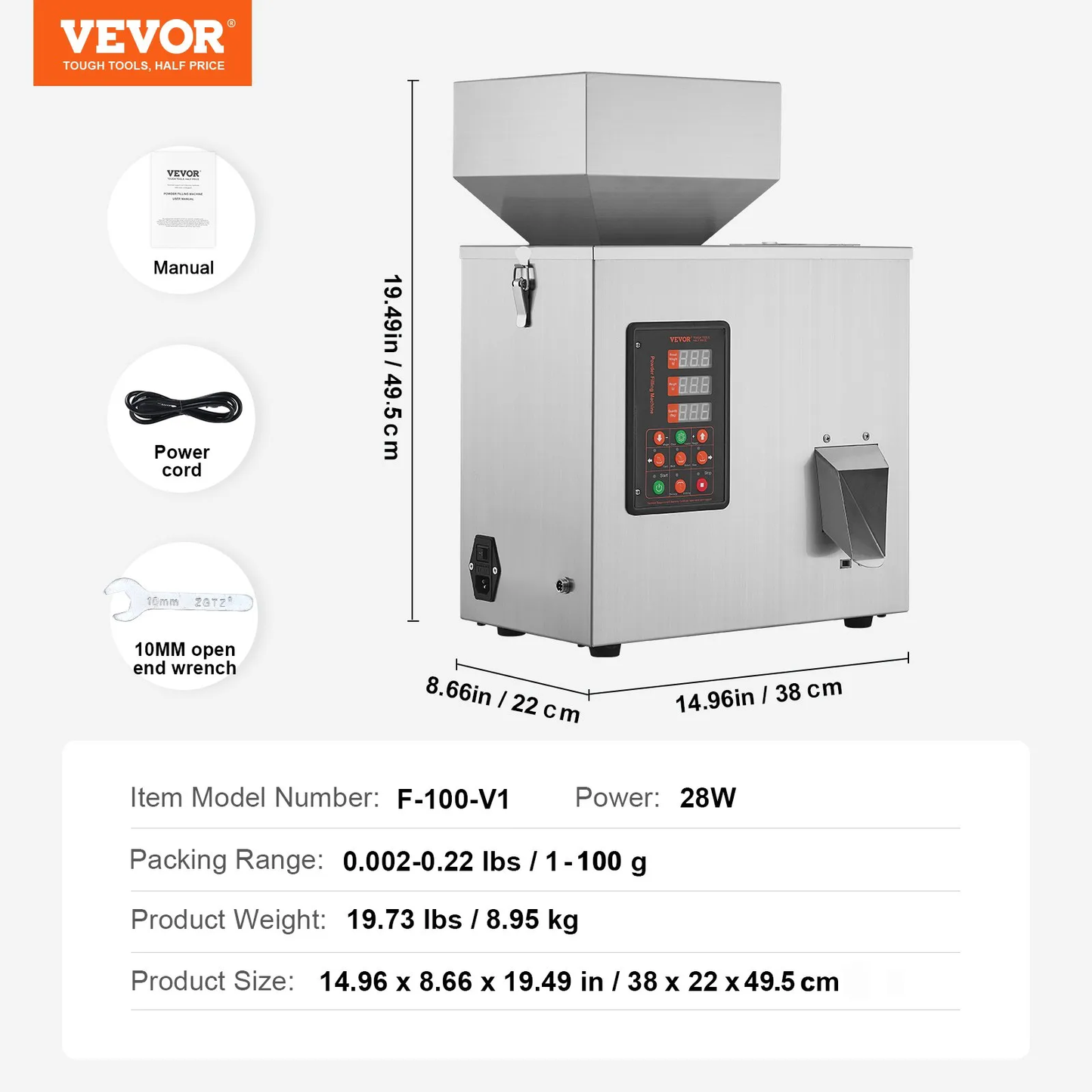 VEVOR Powder Filling Machine: 1-100g/0.002-0.22lbs, Automatic Particle Weighing Dispenser