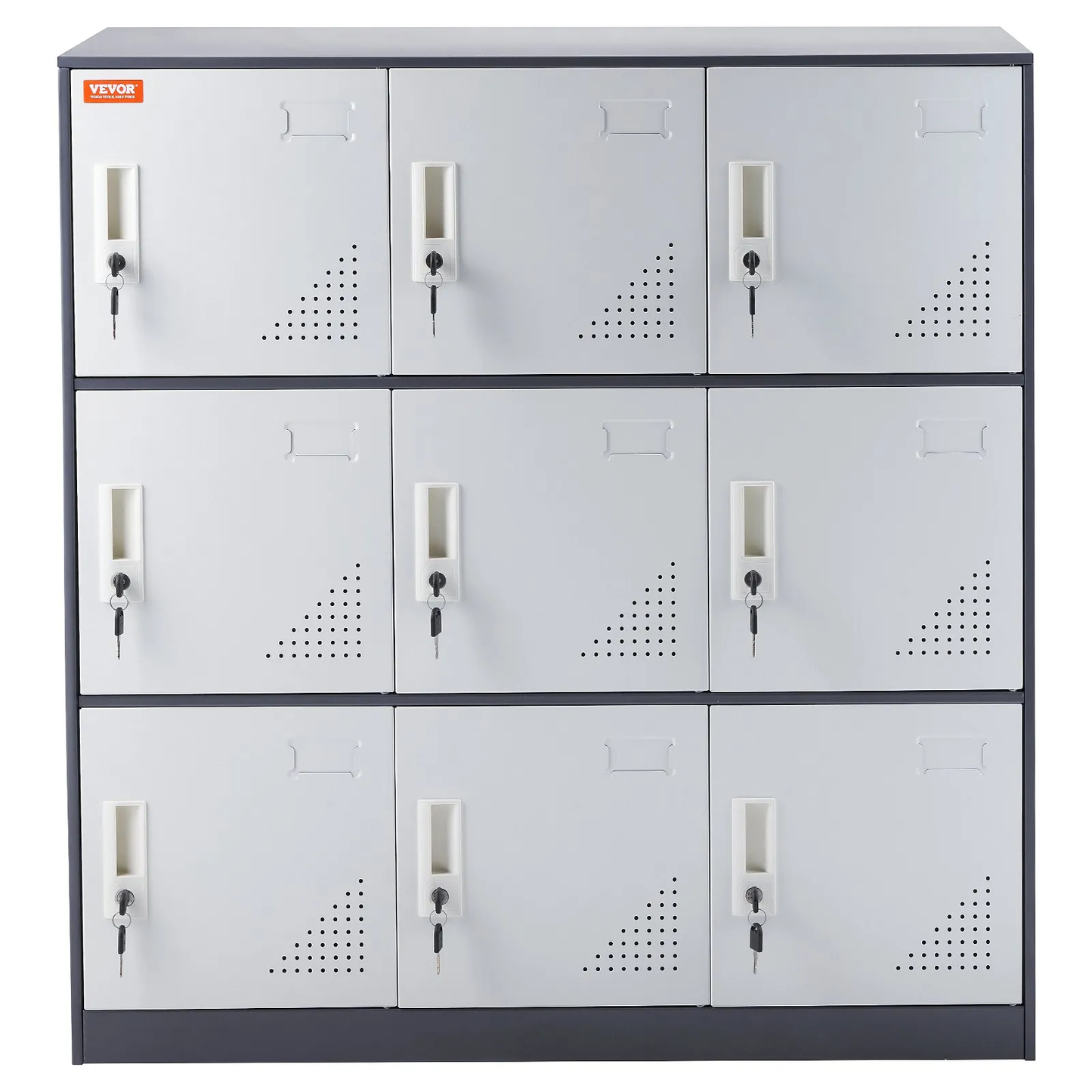 VEVOR Metal Locker for Employees, 9 Doors Storage Cabinet with Card Slot, Gray Steel Employee Lockers,-$160
