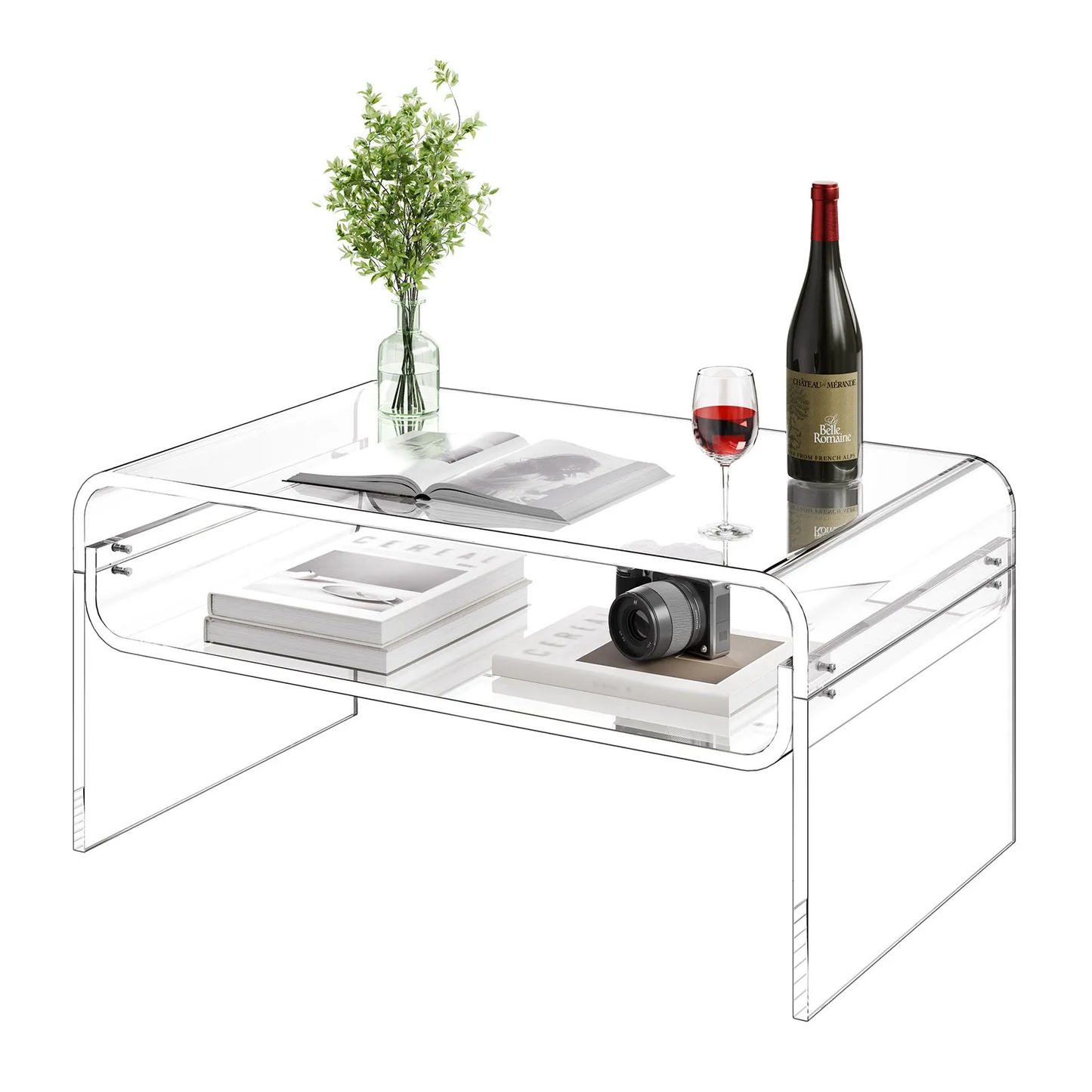 VEVOR Acrylic Coffee Table, 2 Tiers Center Table with Storage Shelf,19.7 x 31.5 x 15 in (Clear),-$120