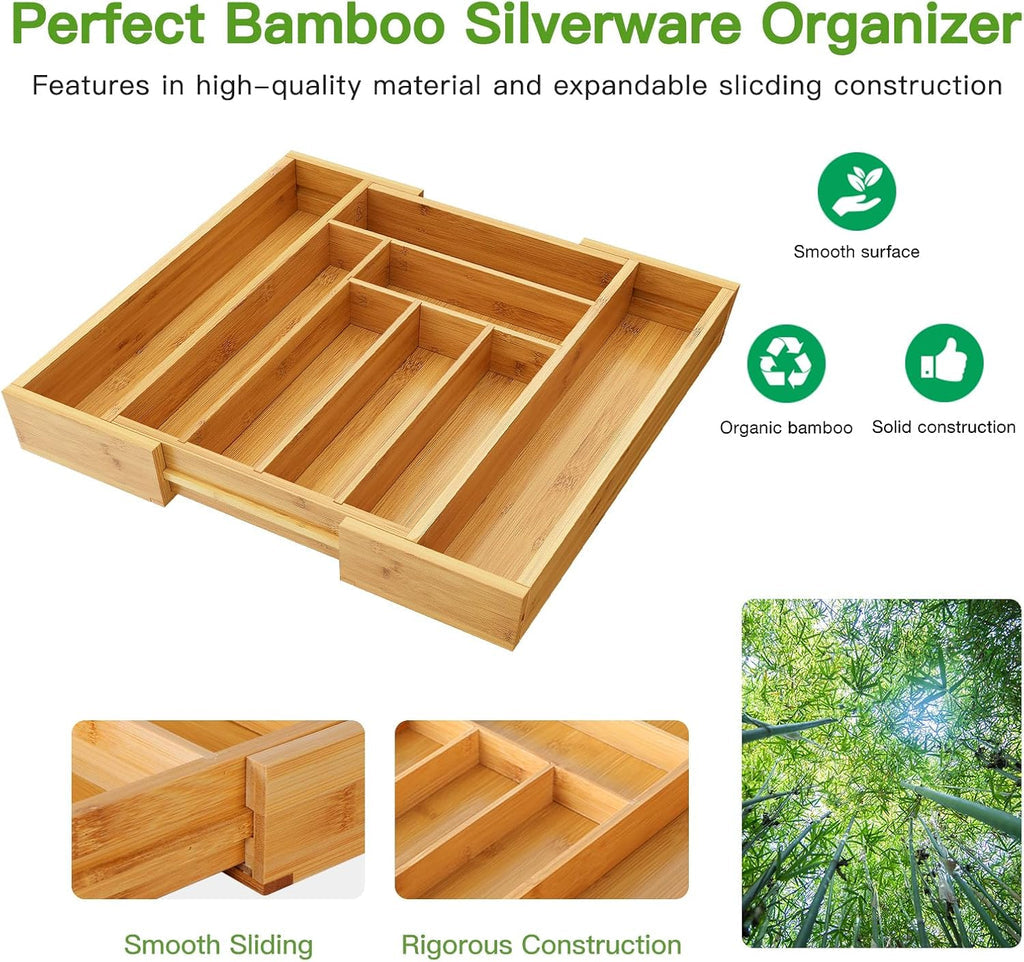 BNIB-Bamboo Expandable Drawer Organizer for Utensils Holder, Adjustable Cutlery Tray, (Yellow)-$20