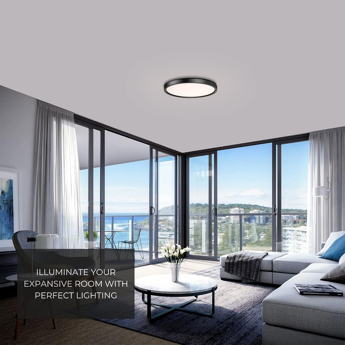 BNIB-MYTH REALM 15" LED Flush Mount Ceiling Light – 30W Dimmable (3000K, 2000LM), Ultra Thin