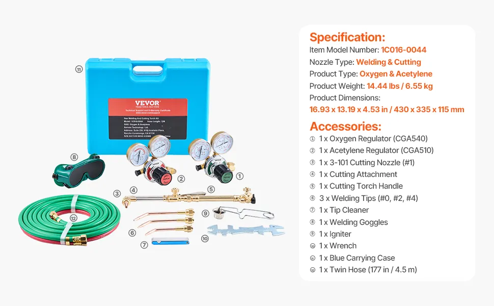 VEVOR Oxygen Acetylene Torch Kit, Gas Welding Cutting Torch Kit, 14PCS(without Gas Cylinder),-$100