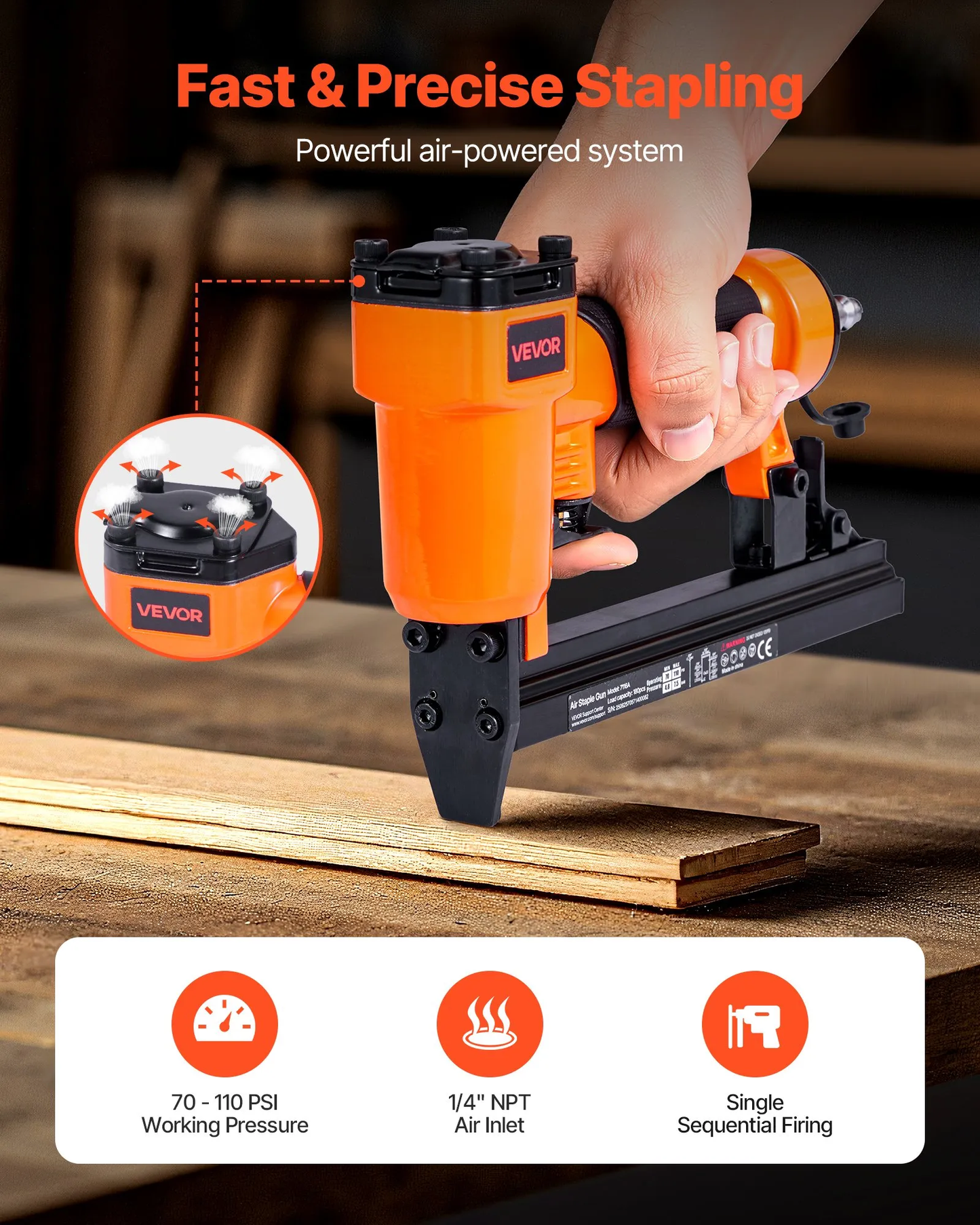 VEVOR Pneumatic Staple Gun, 22 Gauge Pneumatic Upholstery Stapler for 71 Series Fine Wire Staples 3/8-inch,-$25