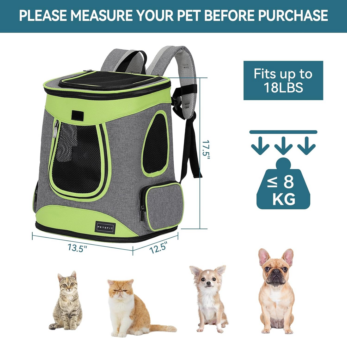 BNIB-Petsfit Pet Backpack Carrier Easy-Fit Dog Travel Backpack Carrier for Small Medium Dogs Cats Rabbits
