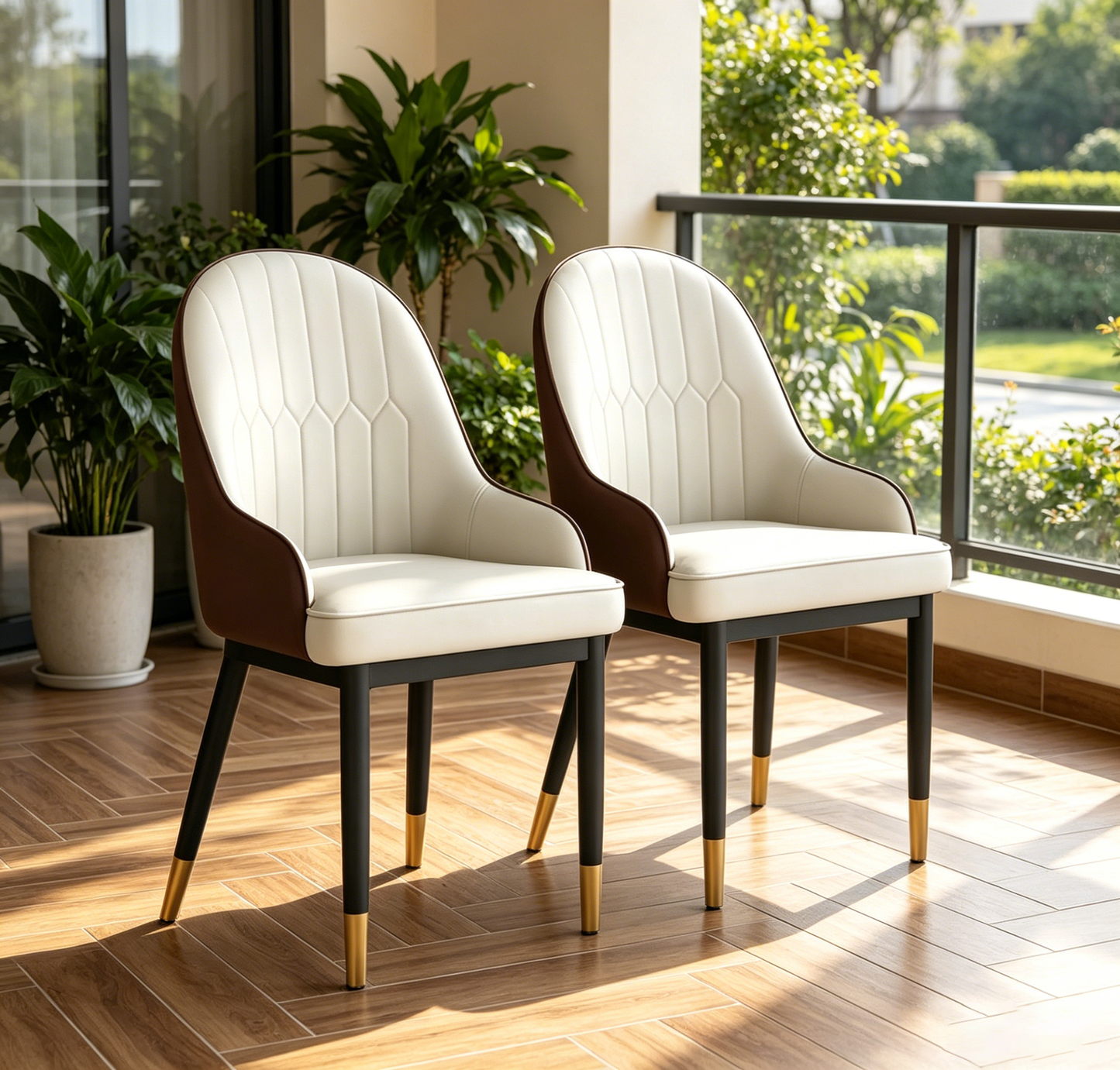 Brand New Assembled Dining Chairs, PU Leather Upholstered w/Metal Legs, Set of 2 (Light Grey&Brown) ,-$170pair