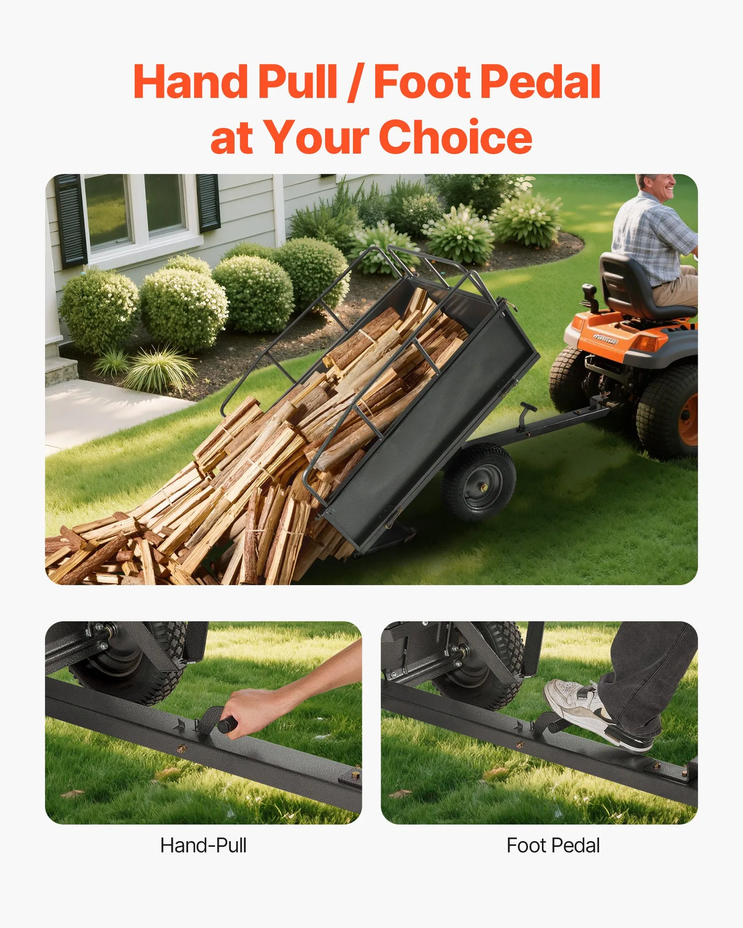 VEVOR Garden Utility Trailer, 17 Cu. Ft & 600lbs Capacity, ATV UTV Hauling Trailer,  with 16" Tires,-$200