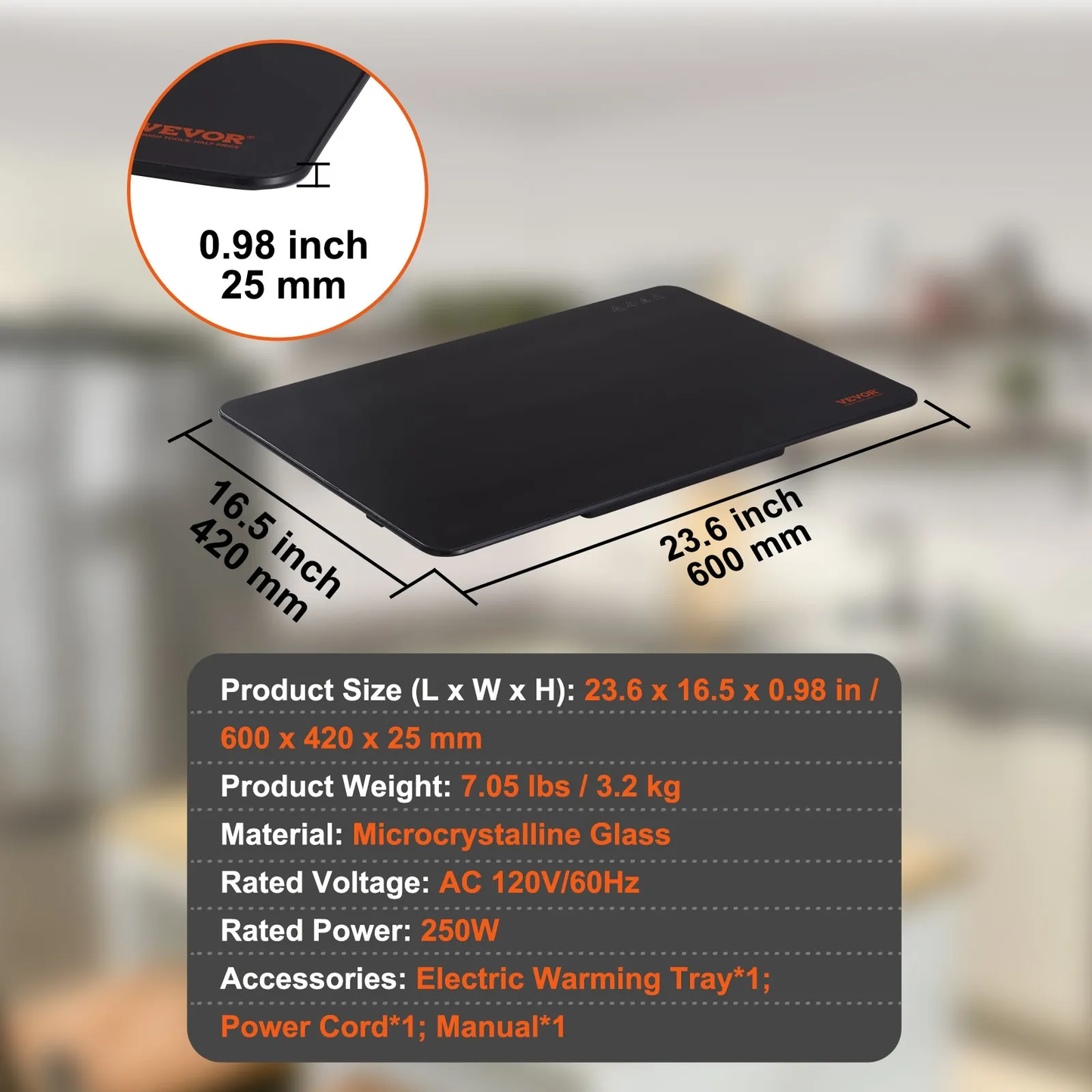 VEVOR Electric Warming Tray, 16.5" x 23.6" Portable Tempered Glass Heating Tray Temperature (65-90℃), -$60