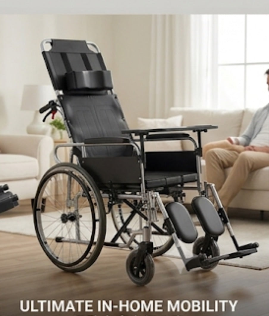 Brand new Reclining Foldable Manual Mobility Chair with Dining Table & Elevating Leg Rests for Seniors,-$300