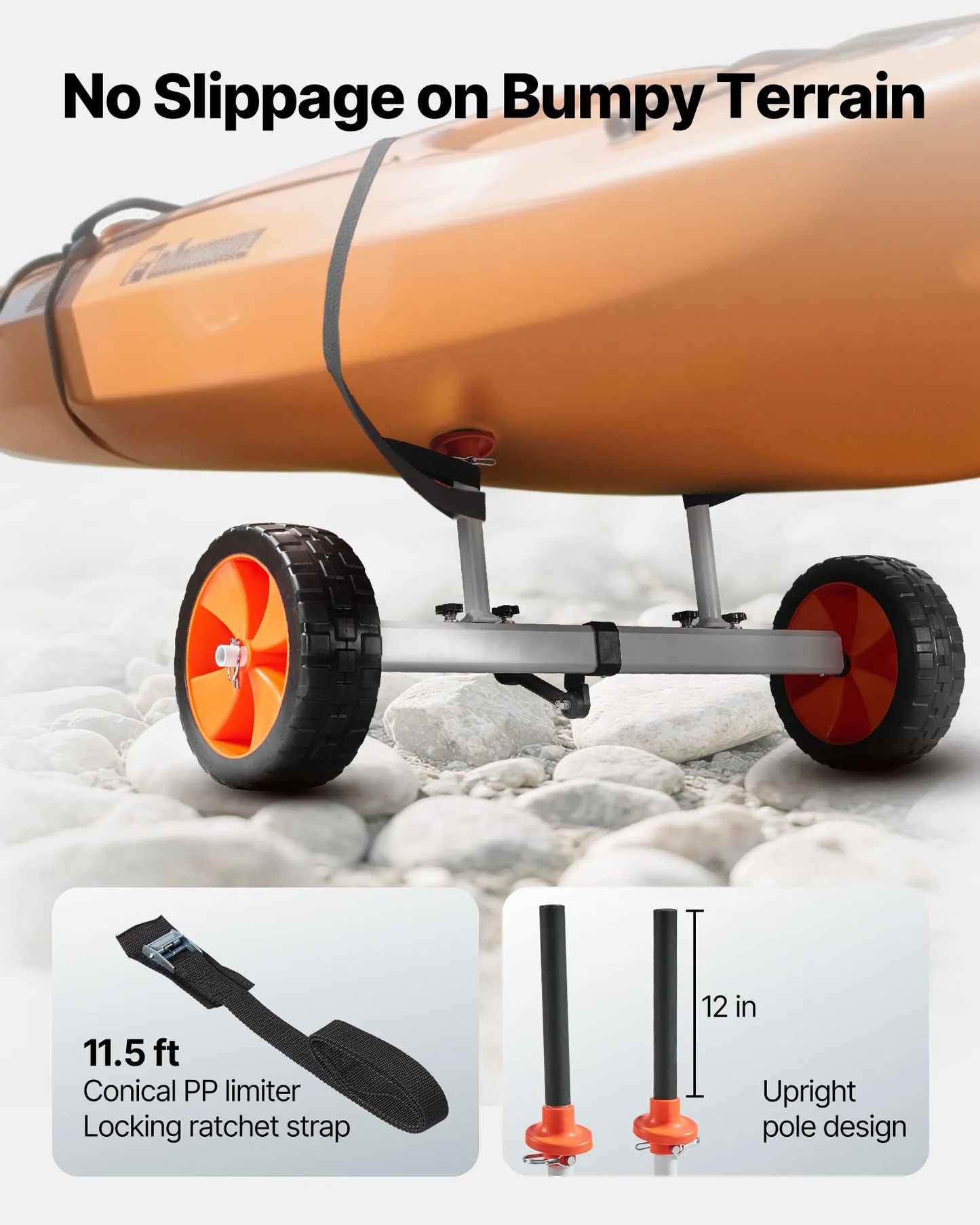 VEVOR Kayak Cart, 230 lbs Load Capacity, Canoe Cart Dolly with 10-inch Solid PU Tires & Kickstand,-$35