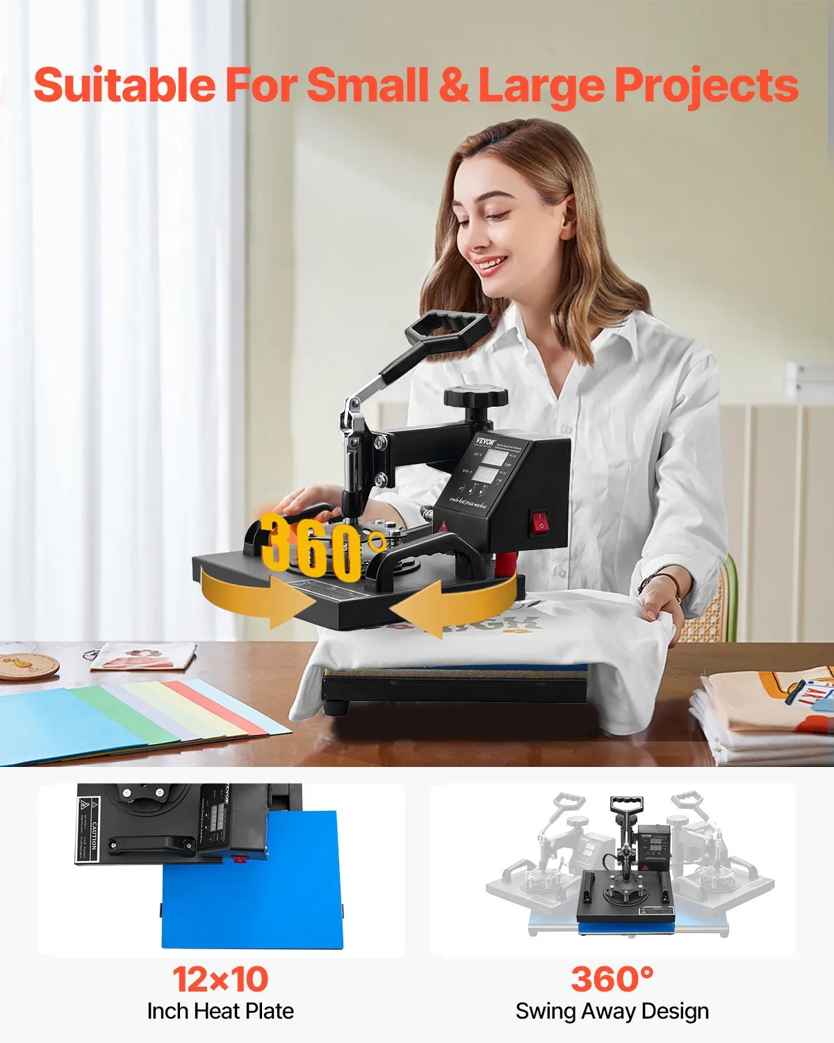 VEVOR Heat Press, 12x10Inch T Shirt Press Machine, T-shirt Press Heat Press 30x23cm Printing Machine,-$95