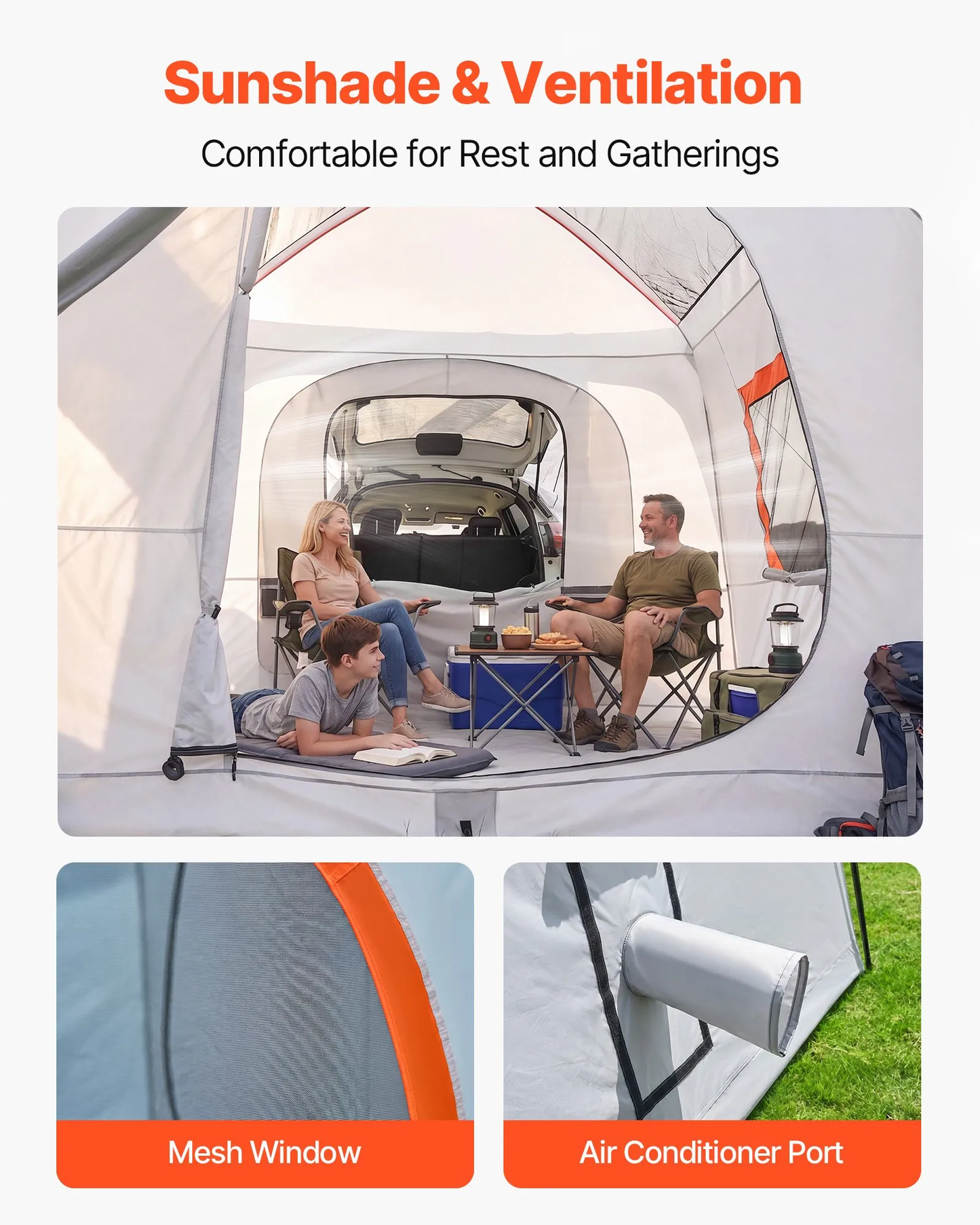 VEVOR SUV Camping Tent F/5-9 Person, 13x10FT 3-Season SUV Tailgate Tent w/Ventilated Windows,-$280