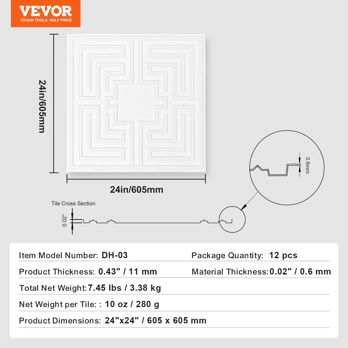 VEVOR Ceiling Tiles, 12-Pack 24 x 24 in, Drop Ceiling Tiles Premium PVC Sheet, Easy Installation/ Cutting,-$45