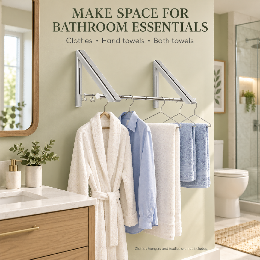 Folding Wall Mounted Clothes Hanger/Clothes Hanging System for Space Saving * 2 Packs