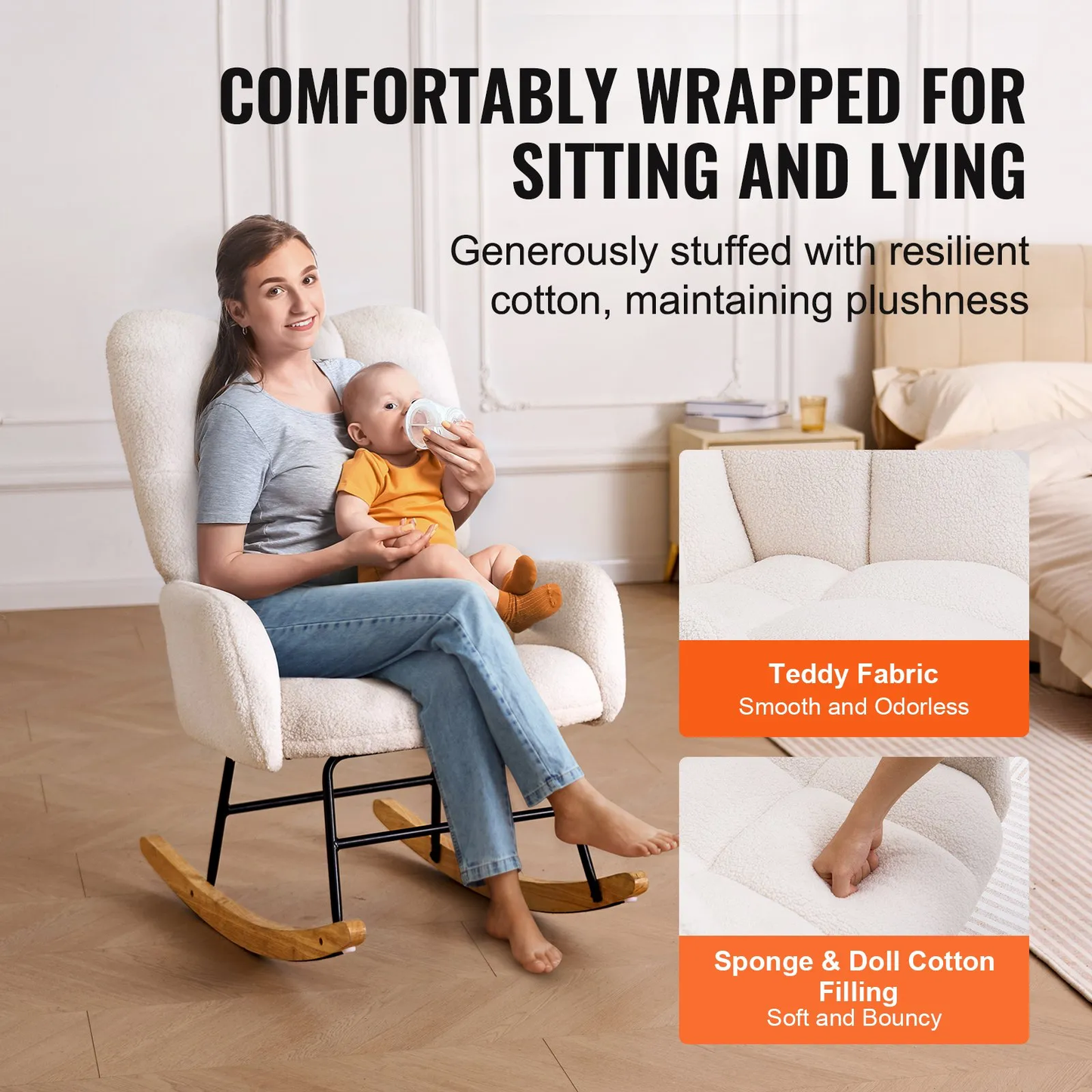 VEVOR Nursery Rocking Chair, 250 lbs Weight Capacity Teddy Fabric Upholstered Glider Rocker Chair,-$130