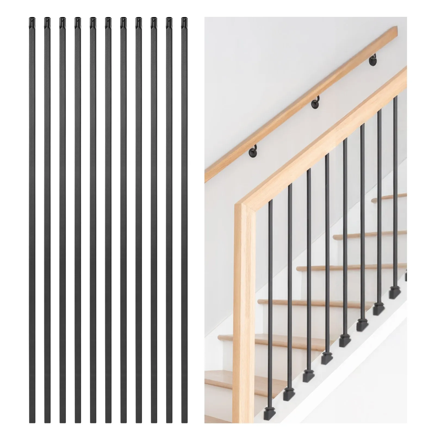 VEVOR Staircase Balusters 11 Pack, 44 Inch Durable Carbon Steel Stair Balusters, 0.5 Inch Square Metal,-$35