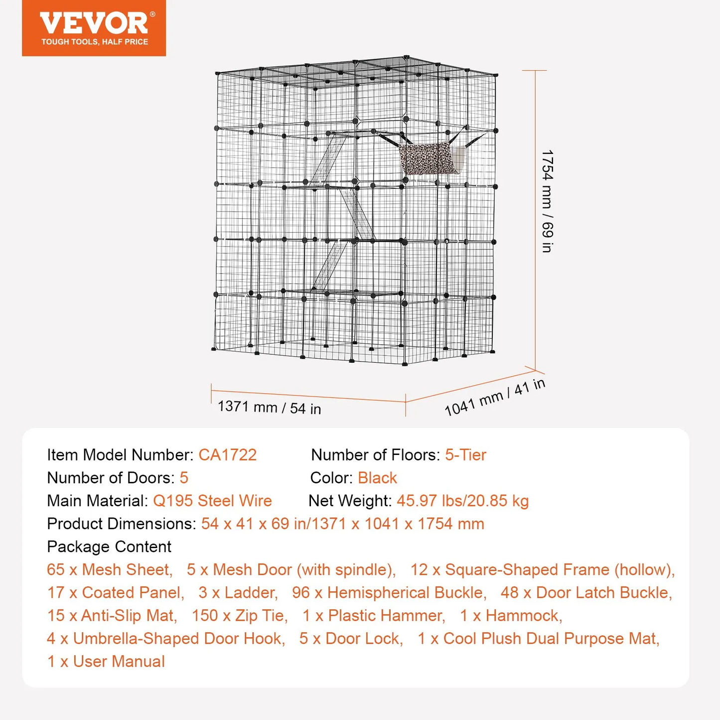 VEVOR Large 4-tier Cat Cage,Detachable Metal Wire,with 5 Front Doors Hammock Ramp ladders,-$130