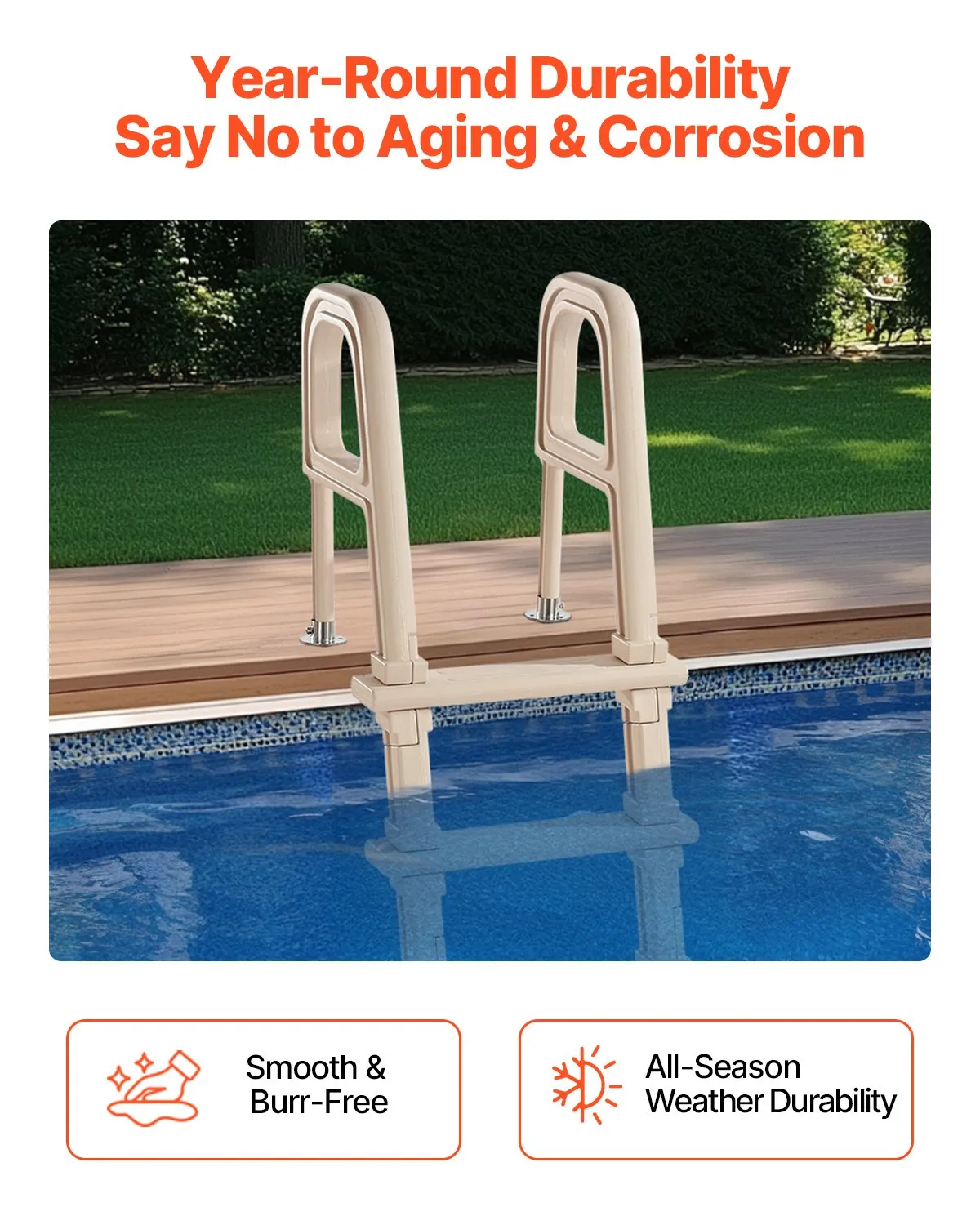 VEVOR 5-Step Inclined Pool Ladder of 2 Handrails Loads 300 lb for 48-54 In Poo,-$85