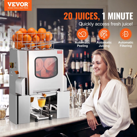 VEVOR Commercial Orange Juicer: 120W automatic juice extractor, 20 oranges squeezed per minute,-$550