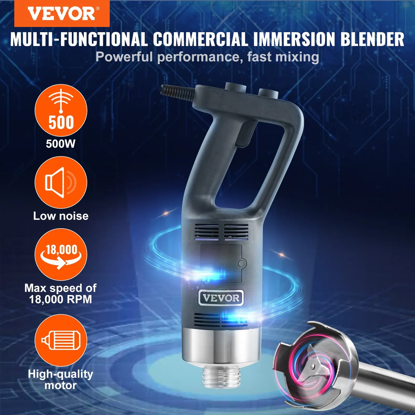 VEVOR Commercial Immersion Blender, 500 Watt Heavy Duty Hand Mixer, Variable Speed Stick Mixer,-$140