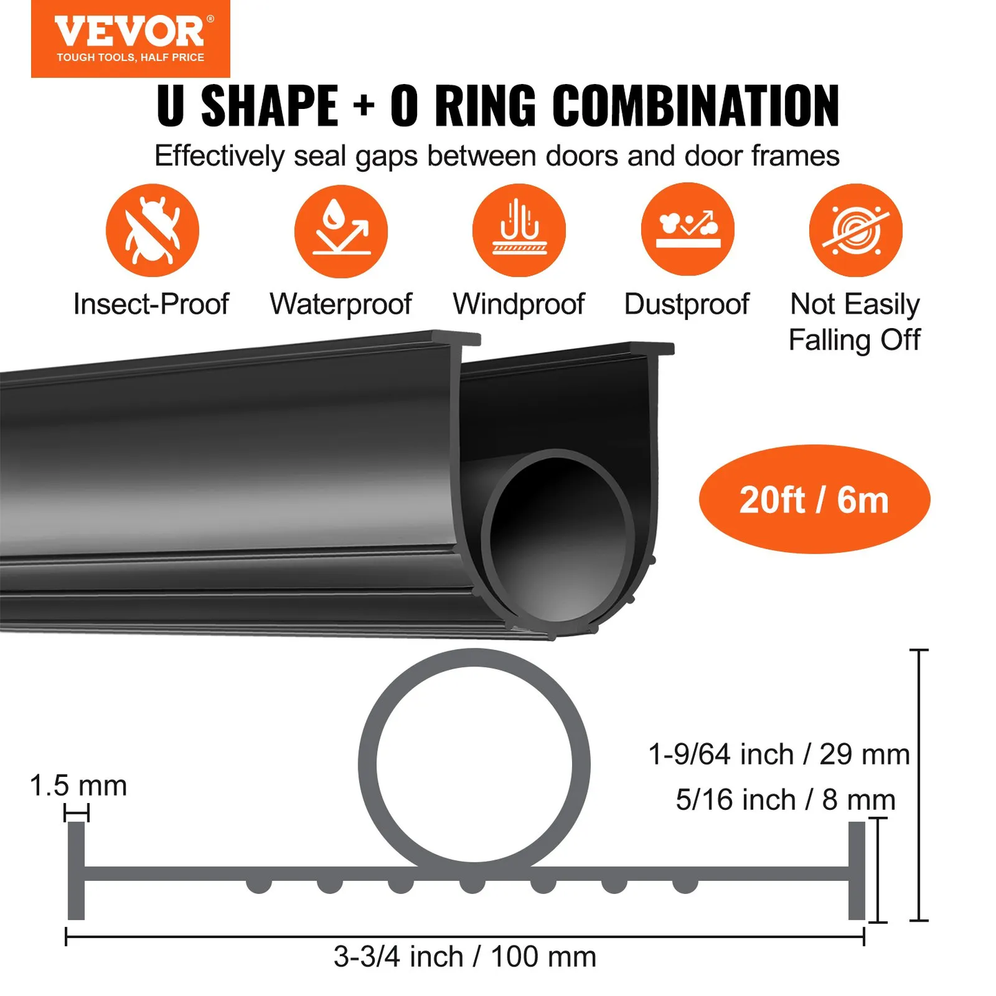 VEVOR Garage Door Seals Bottom Rubber, U Shape +O Ring Combination Garage Door Bottom Weather Seal,-$18