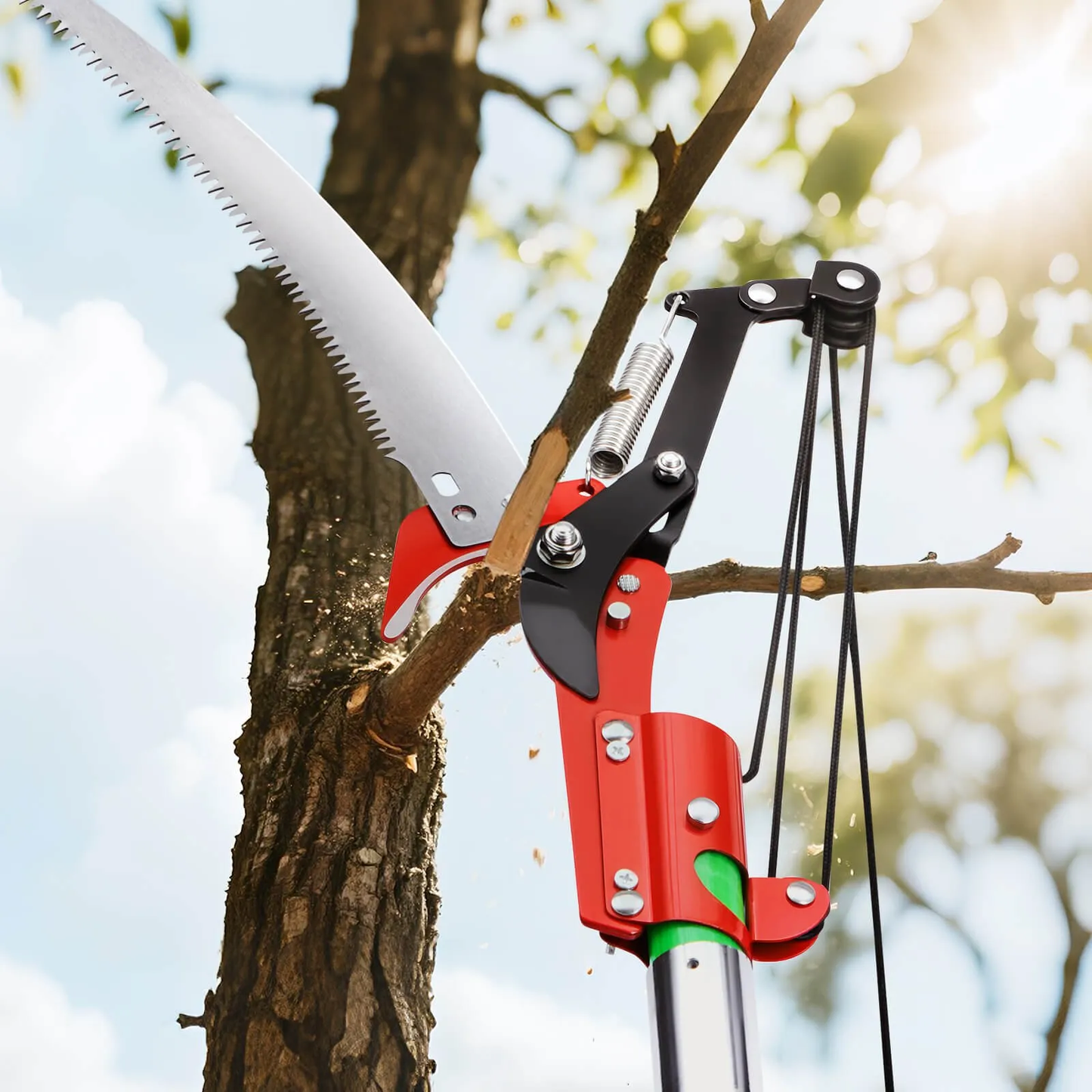 VEVOR Manual Pole Saw, 3.87-27 ft Extendable Pole Tree Pruner with Scissors, Sharp 65Mn Steel Blade,-$60