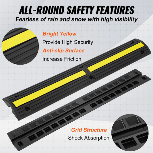 VEVOR 3.28 ft Cable Protector Ramp, 4 Pack of 1 Channel, 18000 lbs/axle Capacity Heavy Duty Rubber Speed Bumps