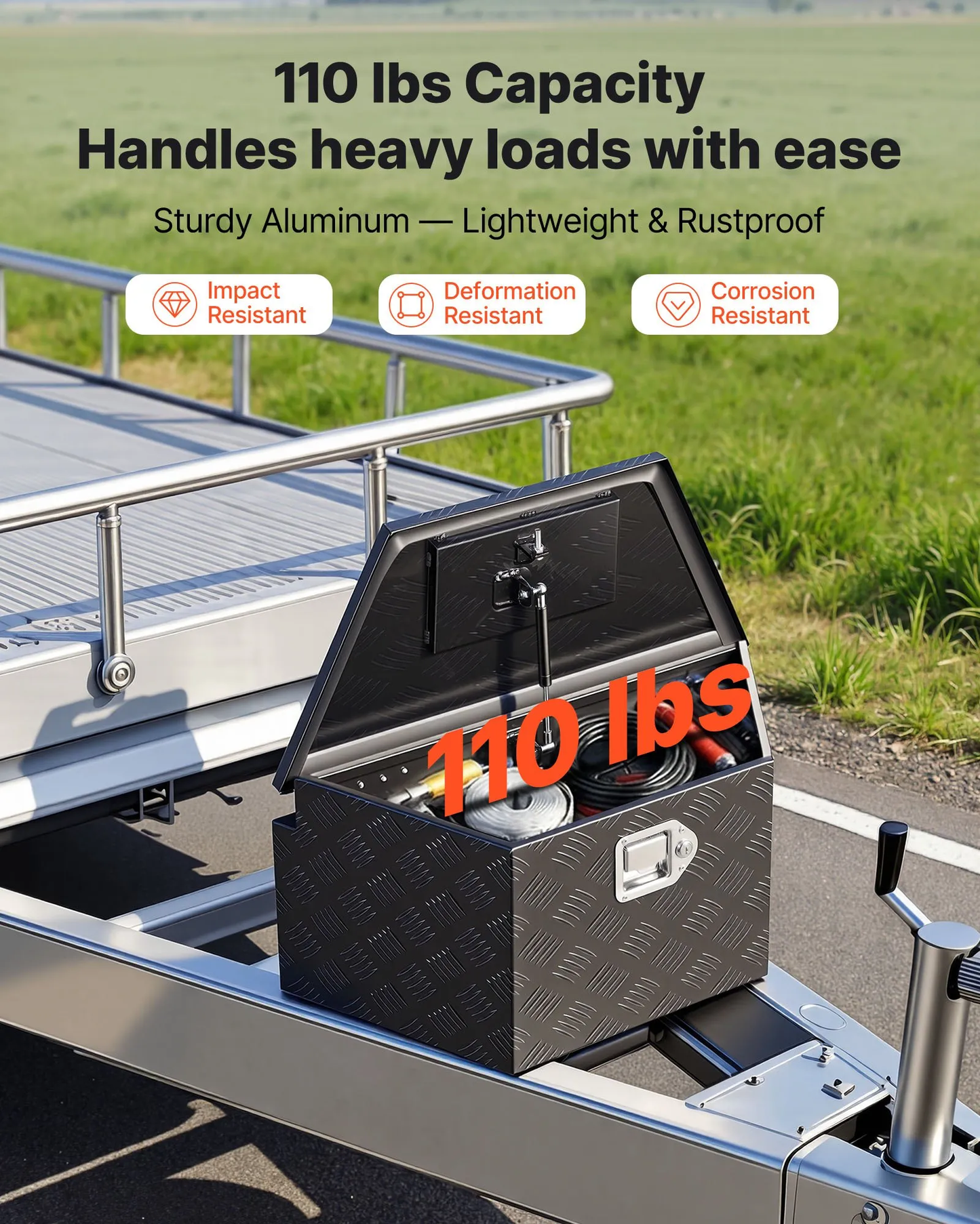 VEVOR Trailer Tongue Box, 26" x 13" x 12" Aluminum Trailer Tongue Tool Box, Heavy Organizer ,-$75