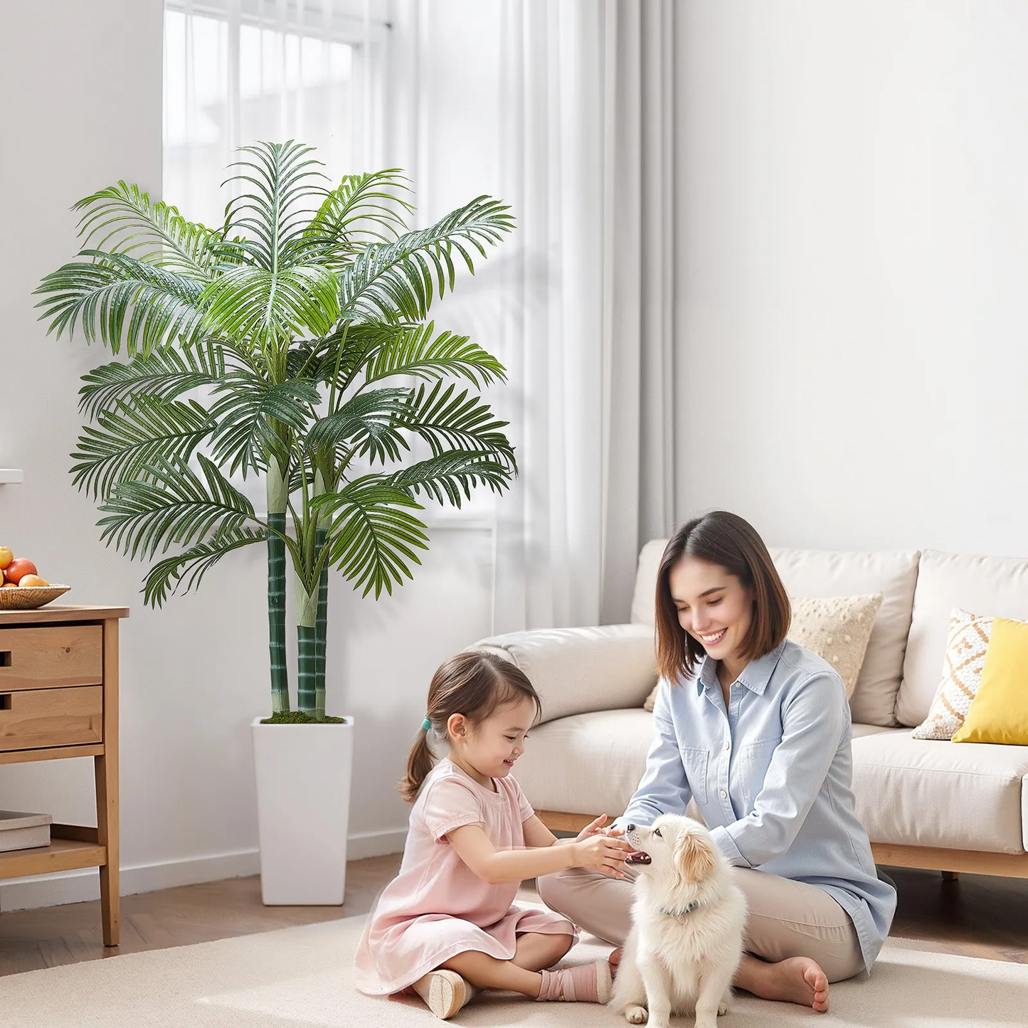 VEVOR Artificial Areca Palm Tree 6 ft, Fake Palm Tropical Plants with White Tall Planter, Faux Floor Silk,-$55