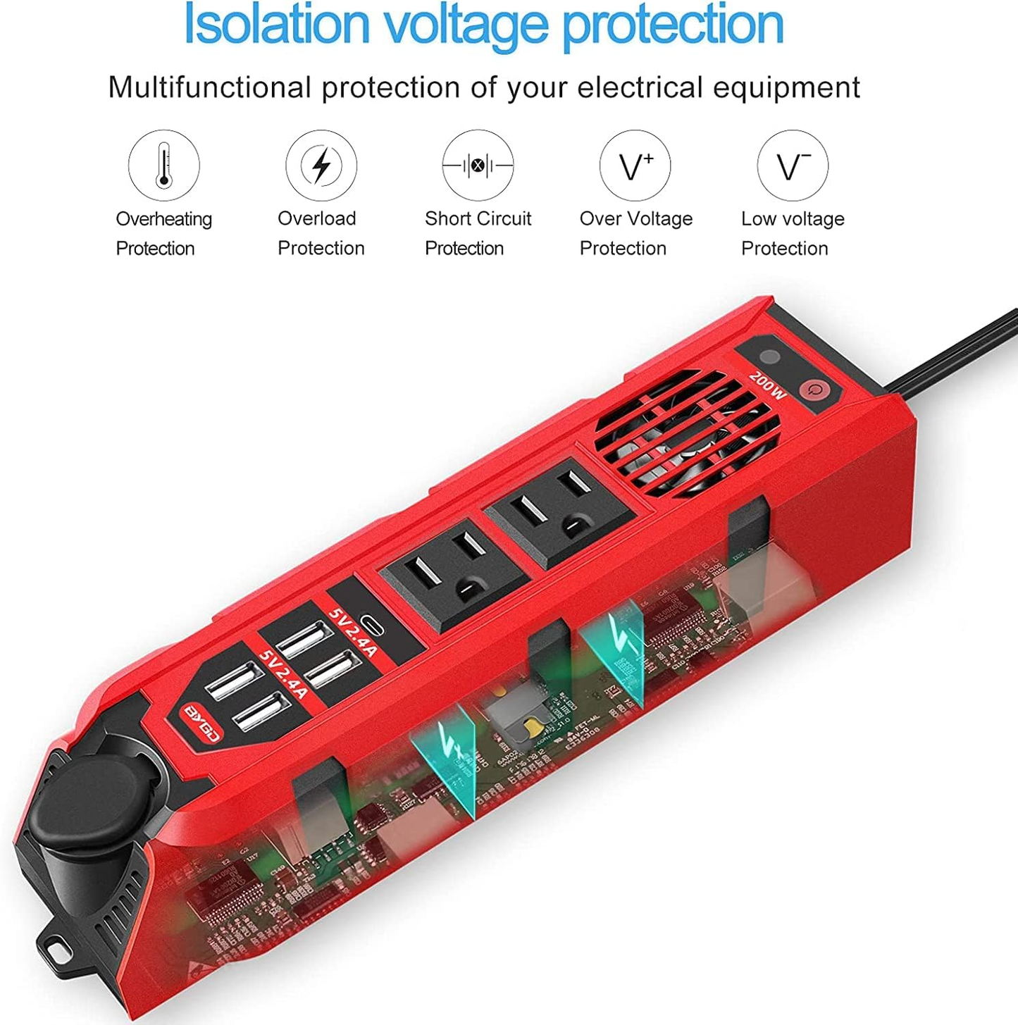 BNIB-BYGD 200W Car Power Inverter, DC 12V to 110V Car Converter with AC Outlet, USB & Type-C Ports,-$50
