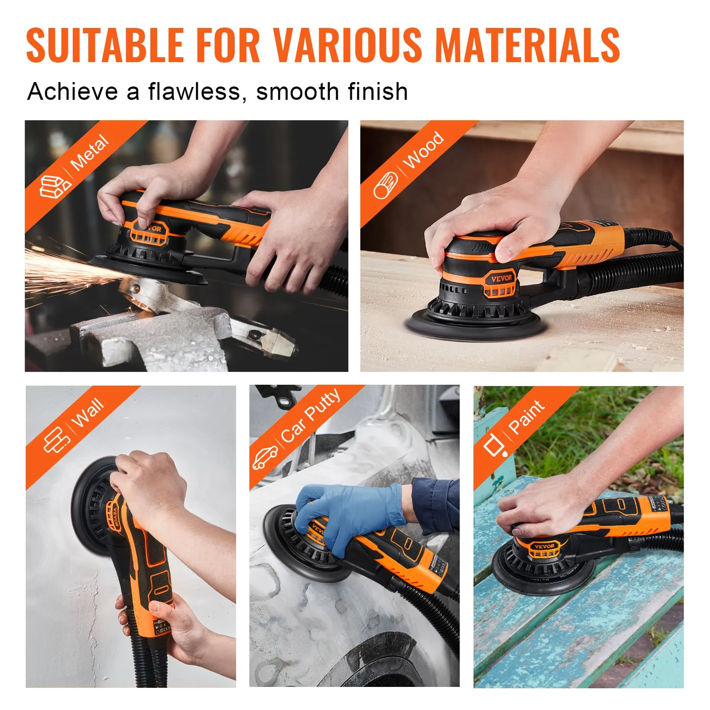 VEVOR Random Orbital Sander 5 & 6-Inch, 350W Brushless Orbital Sander, 10,000 PRM 6 Variable,-$130