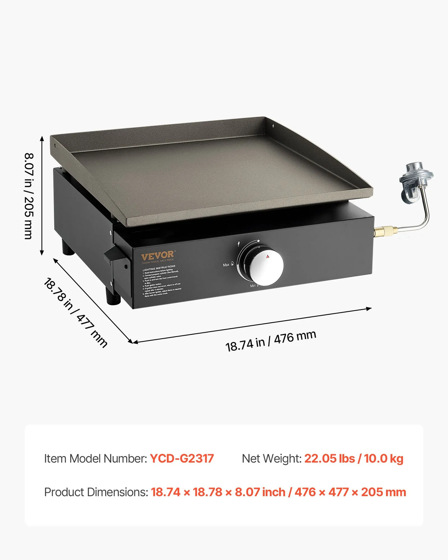 VEVOR Commercial Griddle, 16.9" Heavy Duty Manual Flat Top Griddle, Countertop Gas Grill,-$80