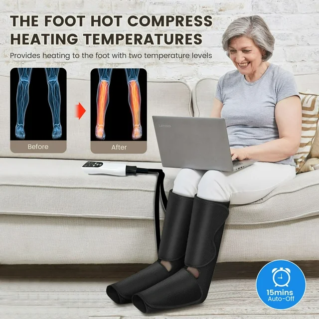 BNIB-Sejoy Air Compression Leg Massager with Heat, Foot and Calf Massage with 3 Modes 3 Intensities,-$50