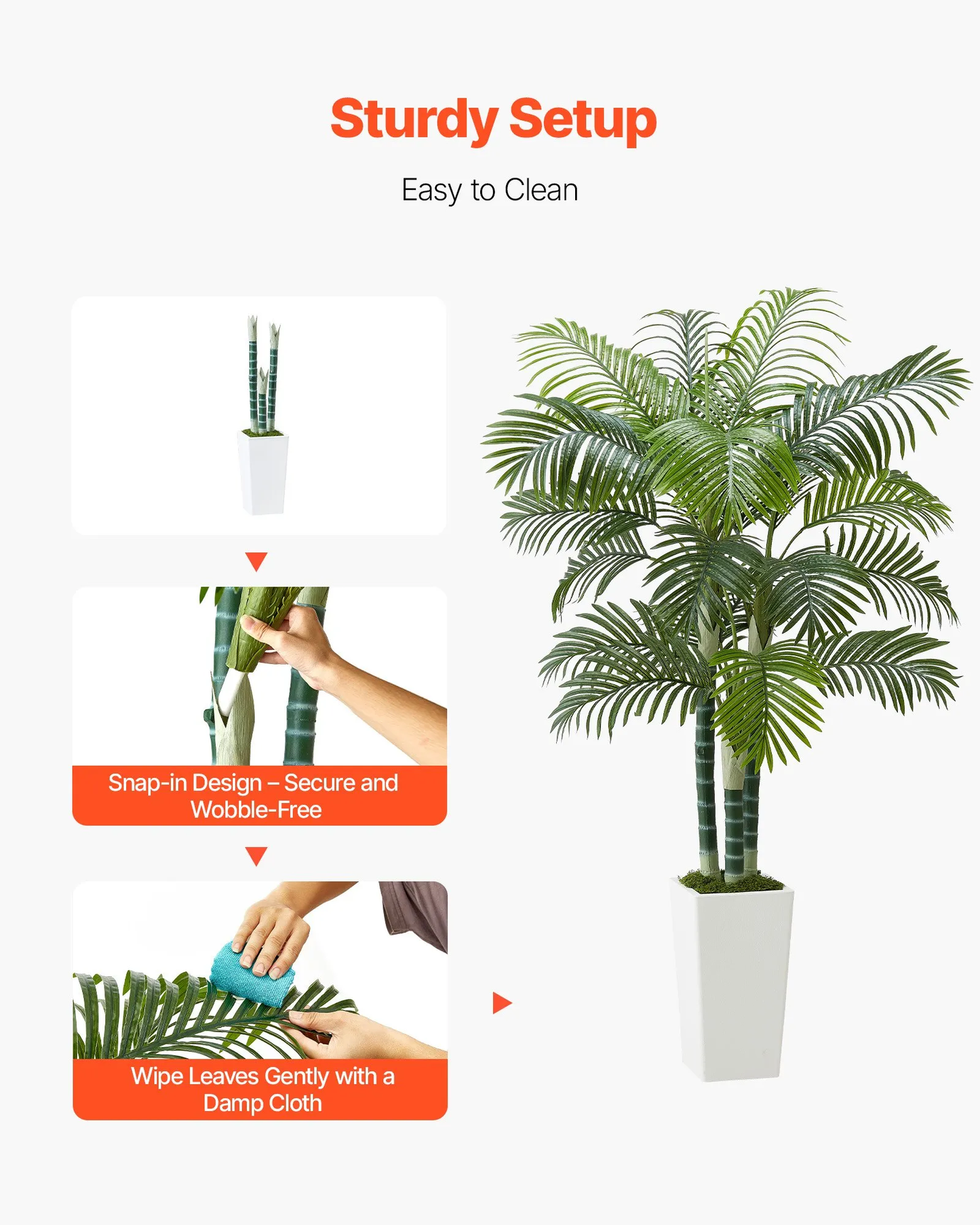 VEVOR Artificial Areca Palm Tree 6 ft, Fake Palm Tropical Plants with White Tall Planter, Faux Floor Silk,-$55