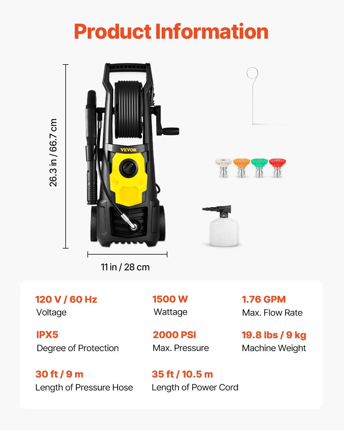Open Box, 90% new VEVOR Electric Pressure Washer, 2000 PSI, Max. 1.76 GPM Power Washer,-$90