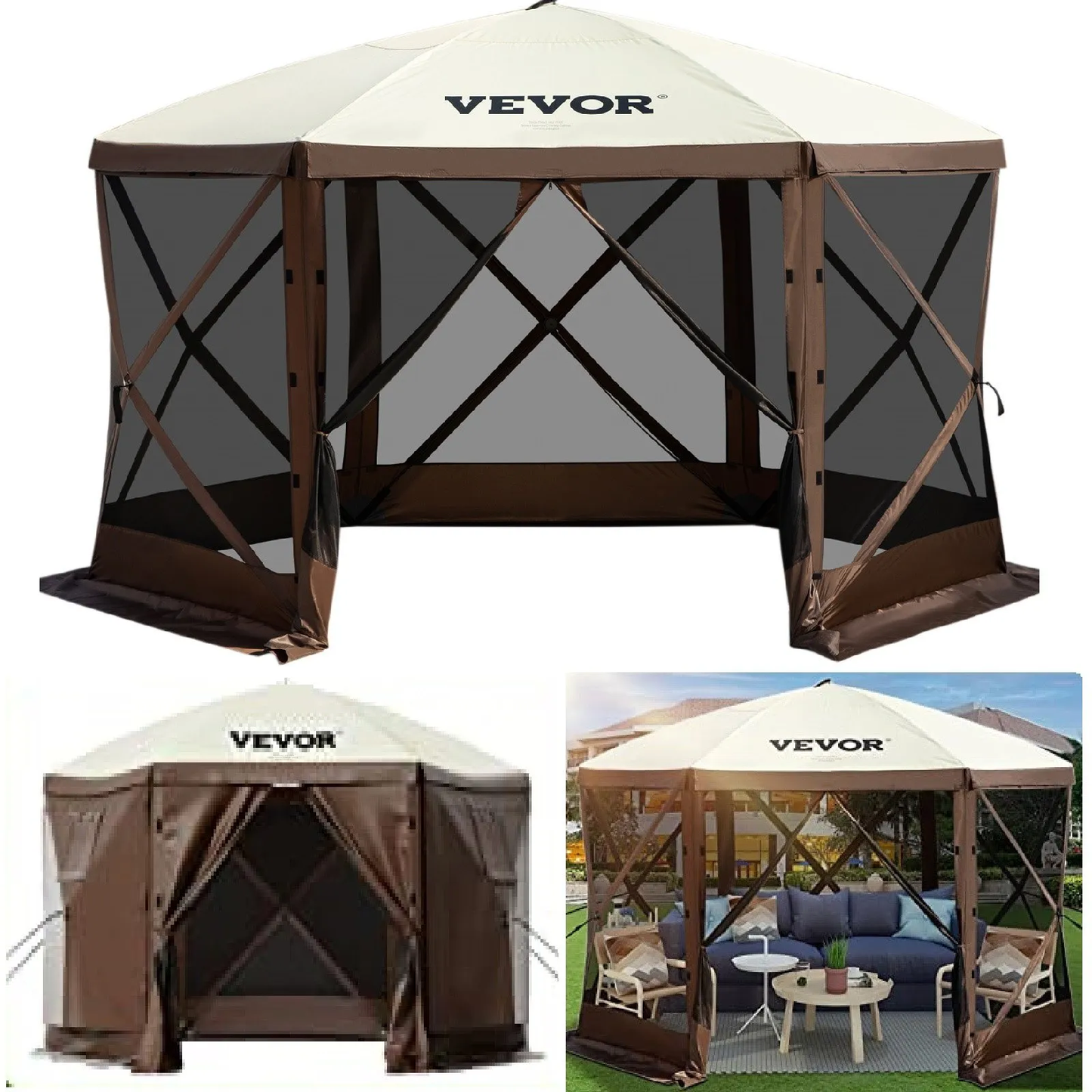 VEVOR Gazebo Screen Tent, 12 x 12 ft, 6 Sided Pop-up Camping Canopy Shelter Tent with Mesh Windows,-$180