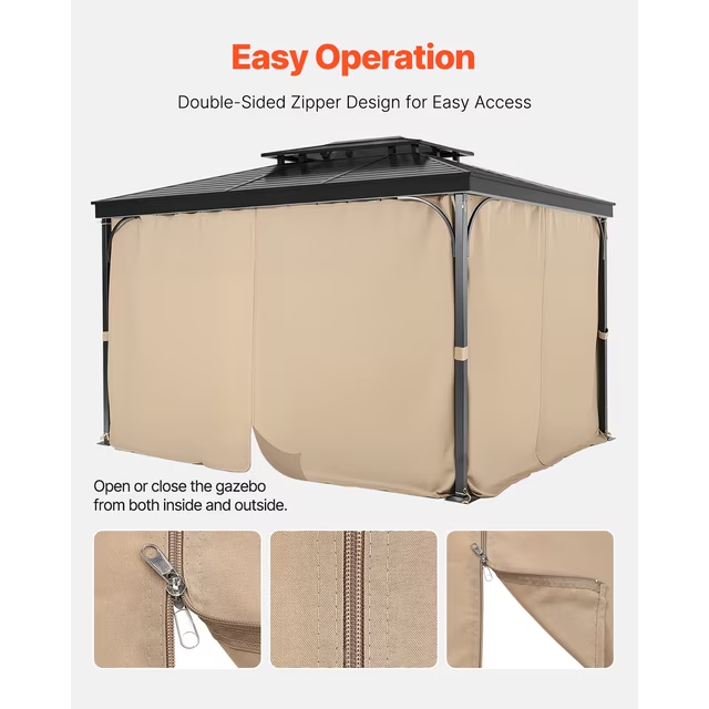 VEVOR Gazebo Privacy Curtain 12' x 10' x 6.7' Waterproof Gazebo Curtains Khaki,-$70