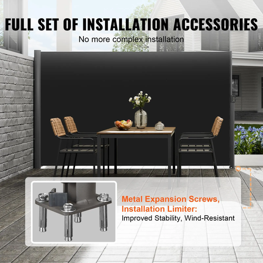 VEVOR Retractable Side Awning 118" x 63", Retractable Patio Screen Waterproof, Divider Black,-$90