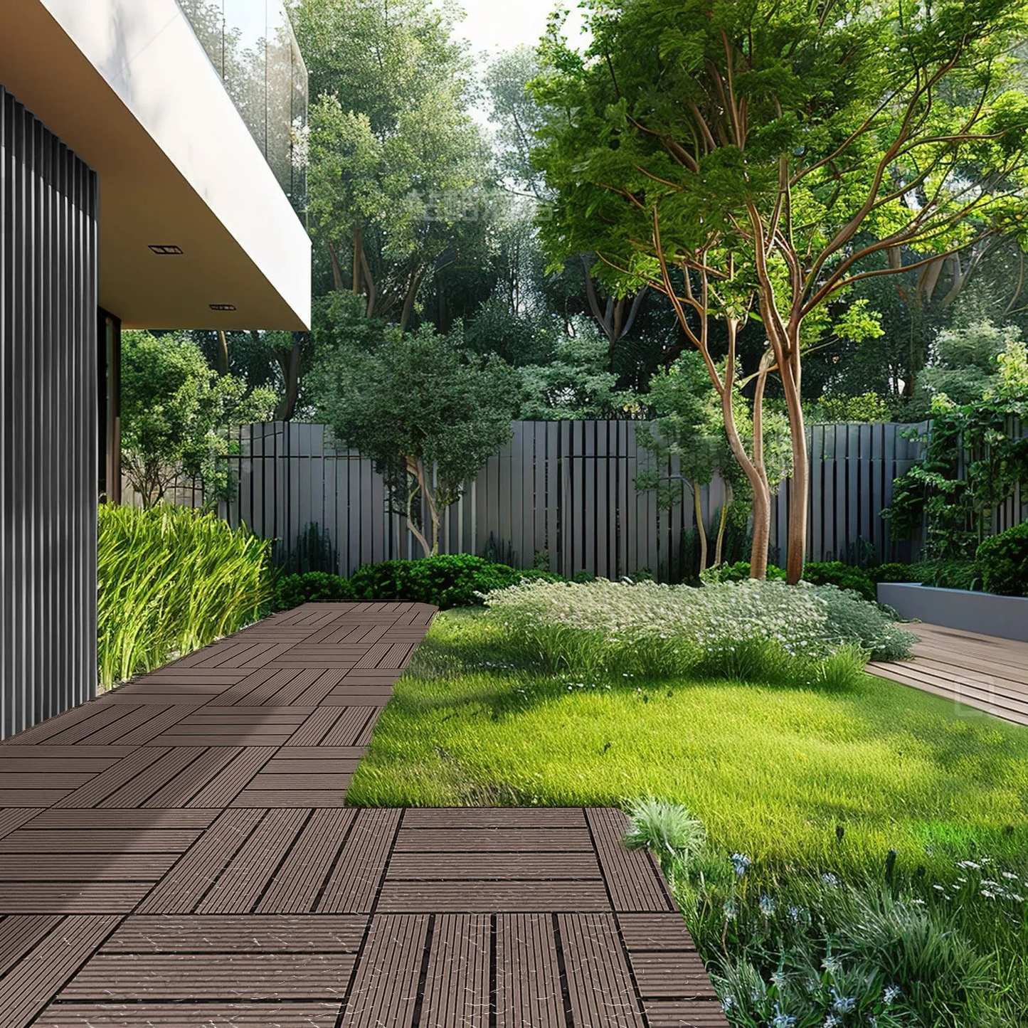 VEVOR Interlocking Deck Tiles Plastic Wood, 27 Pack,12"x12" 27 sq. ft All Weather Outdoor Flooring