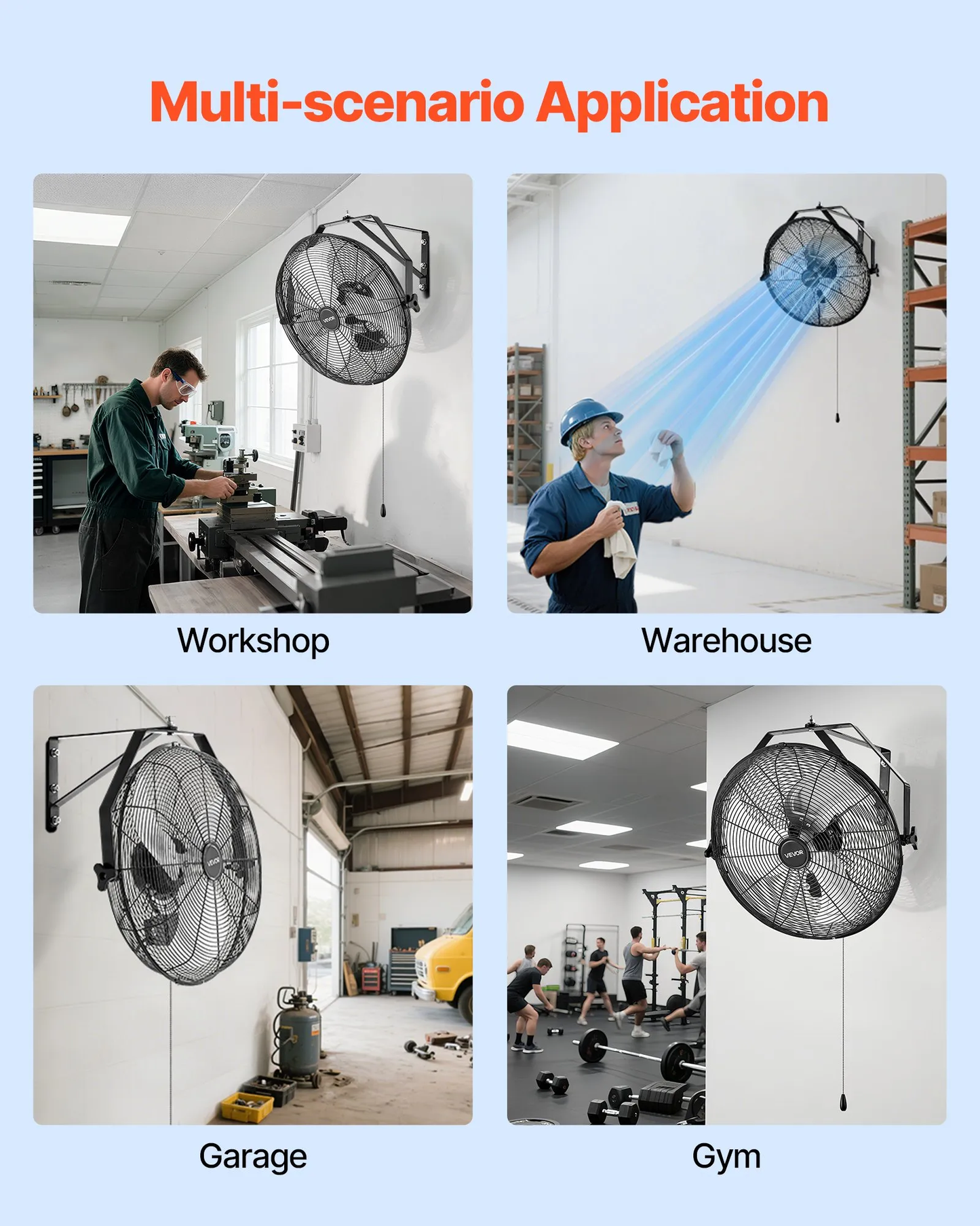 VEVOR 18 Inch Industrial Wall Mount Fan, High Velocity 4000 CFM Indoor Fan with 3 Speeds,-$65