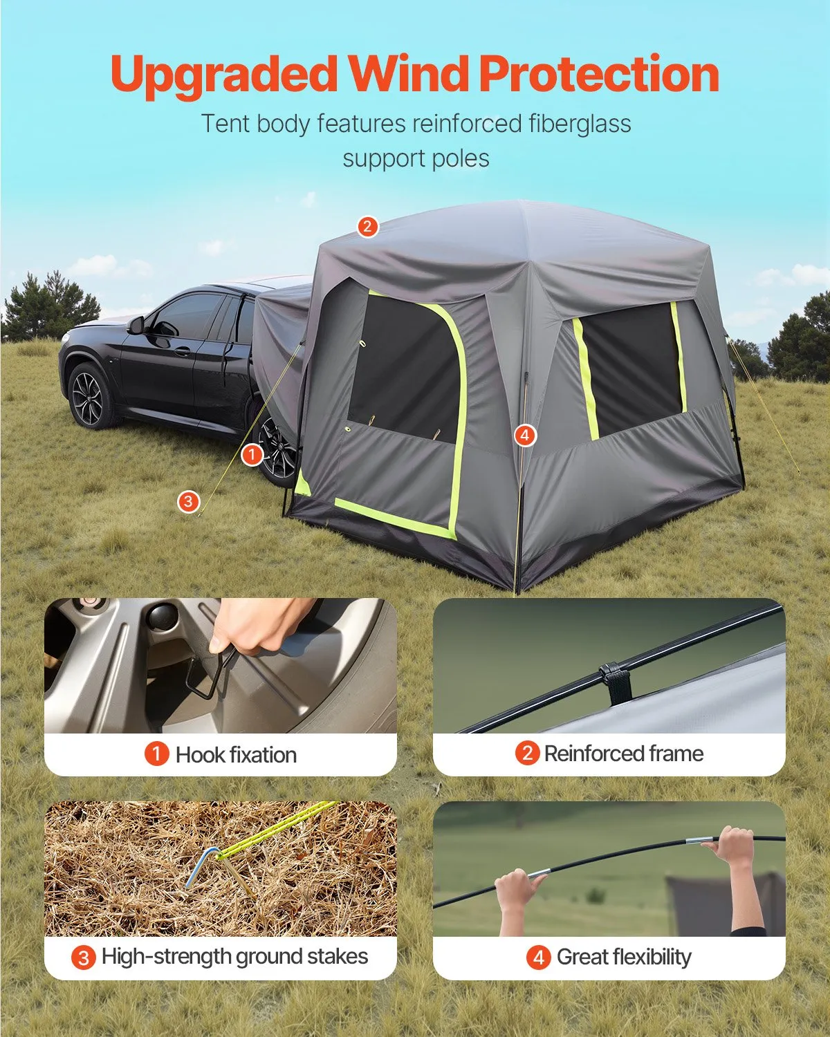 VEVOR SUV Tent for Camping, 10FT L x 8FT W, Waterproof PU2000mm Spacious Double Layer,-$230