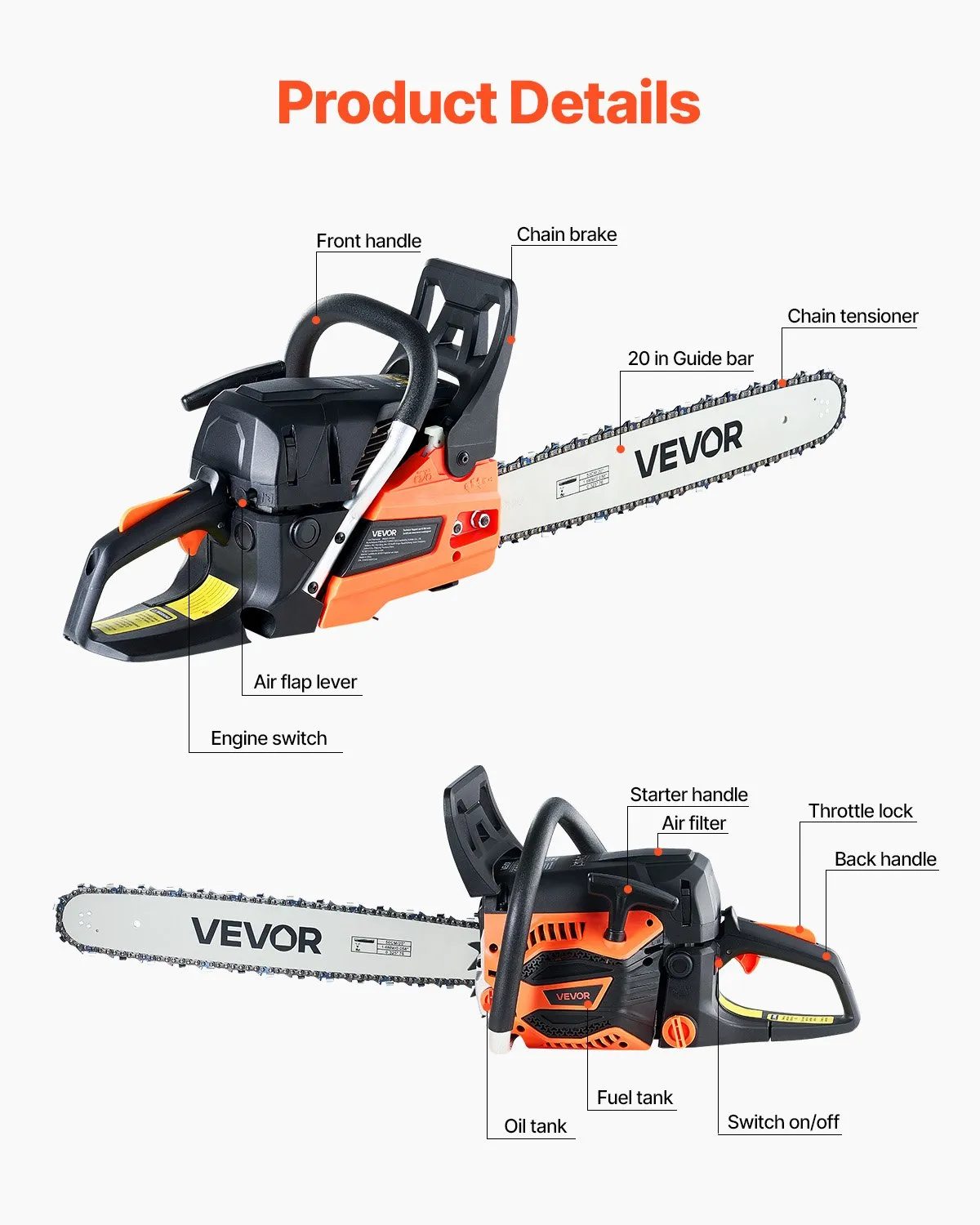 Open Box VEVOR 62 cc Gas Chainsaw, 20 inch Gas Powered Chainsaw, 3.8 HP Power Chain Saw,-$90
