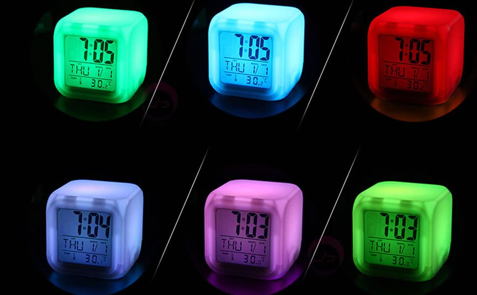 BNIB-‎vinmax Digital Alarm Thermometer Night Glowing Cube 7 Colors Clock LED Change LCD for Bedroom Child,-$8