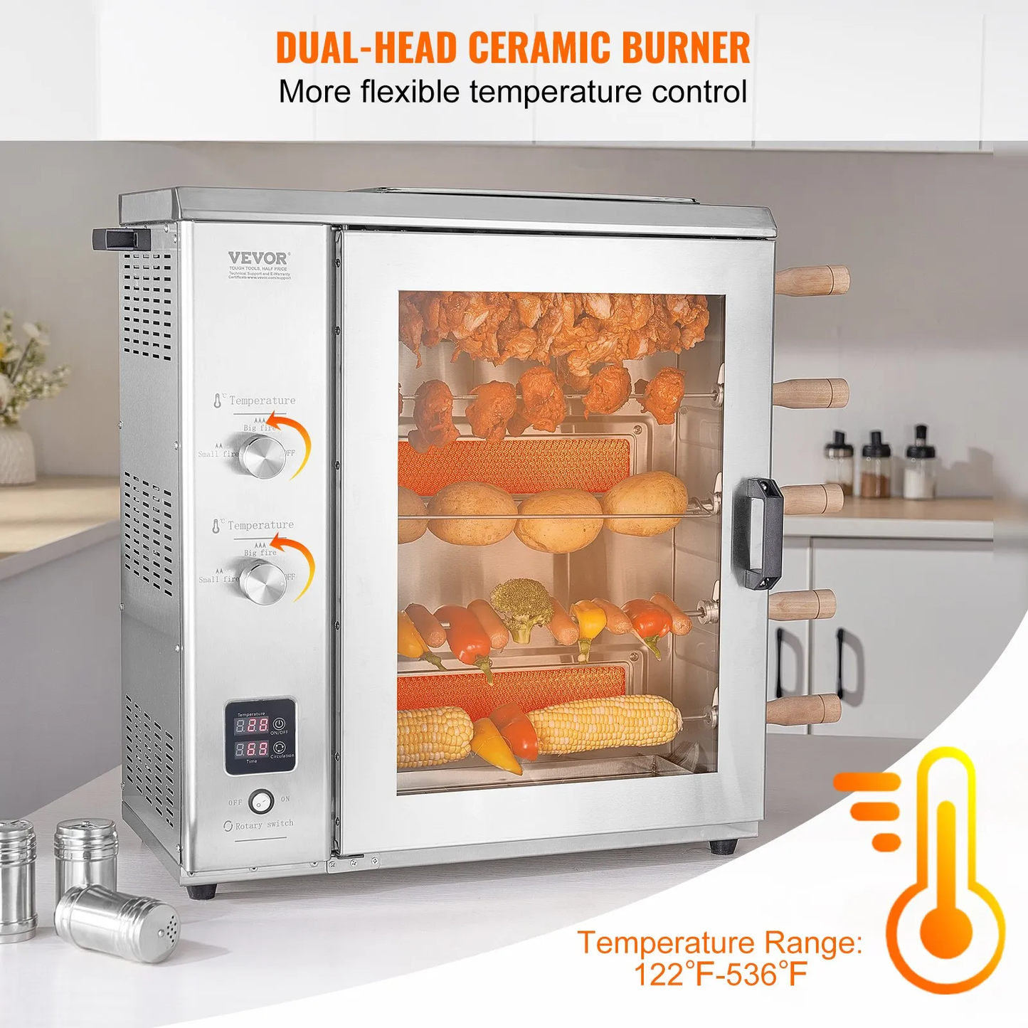 VEVOR Shawarma Portable Propane Grill Machine, Stainless Steel, 5 Strings of Barbecue Capacity