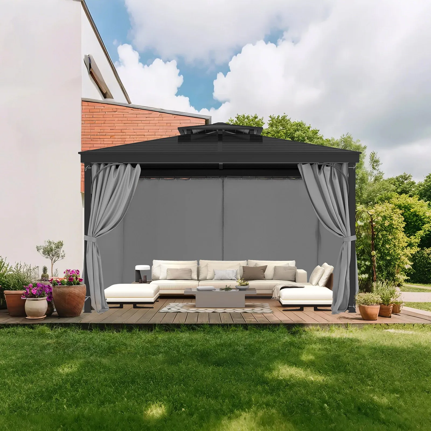 VEVOR Gazebo Curtains Outdoor, Fit Most 10' x 10' x 6.7' Gazebos, 4-Panel Sidewall ,-$40