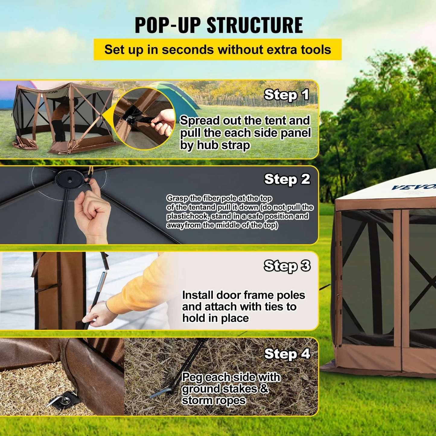 VEVOR Gazebo Screen Tent, 12 x 12 ft, 6 Sided Pop-up Camping Canopy Shelter Tent with Mesh Windows,-$180
